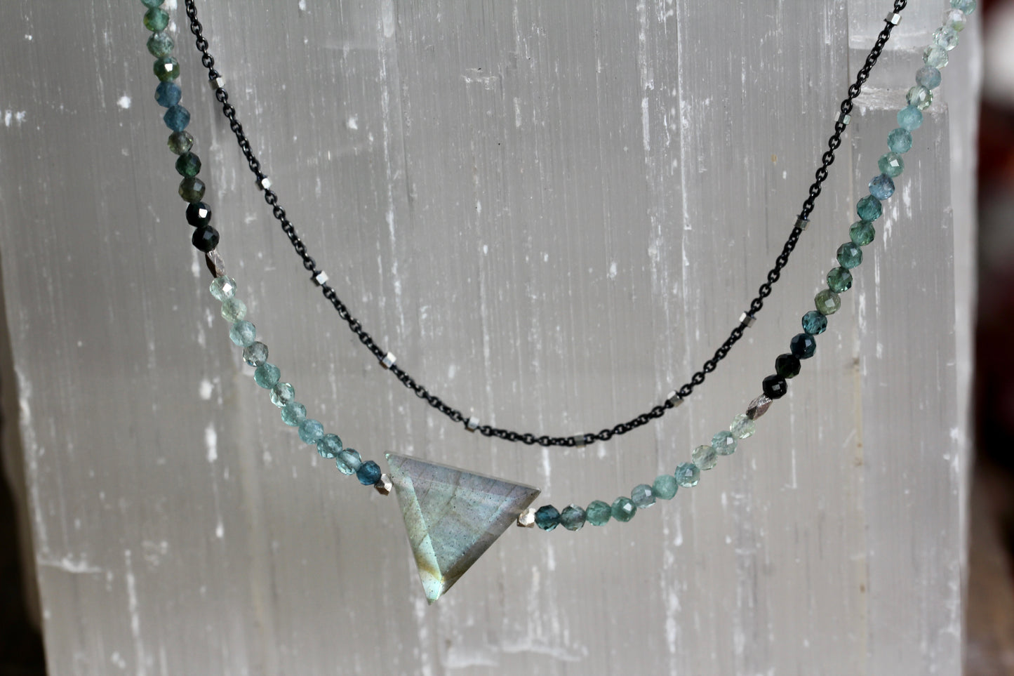 Labradorite Indicolite Tourmaline Multi Strand Necklace