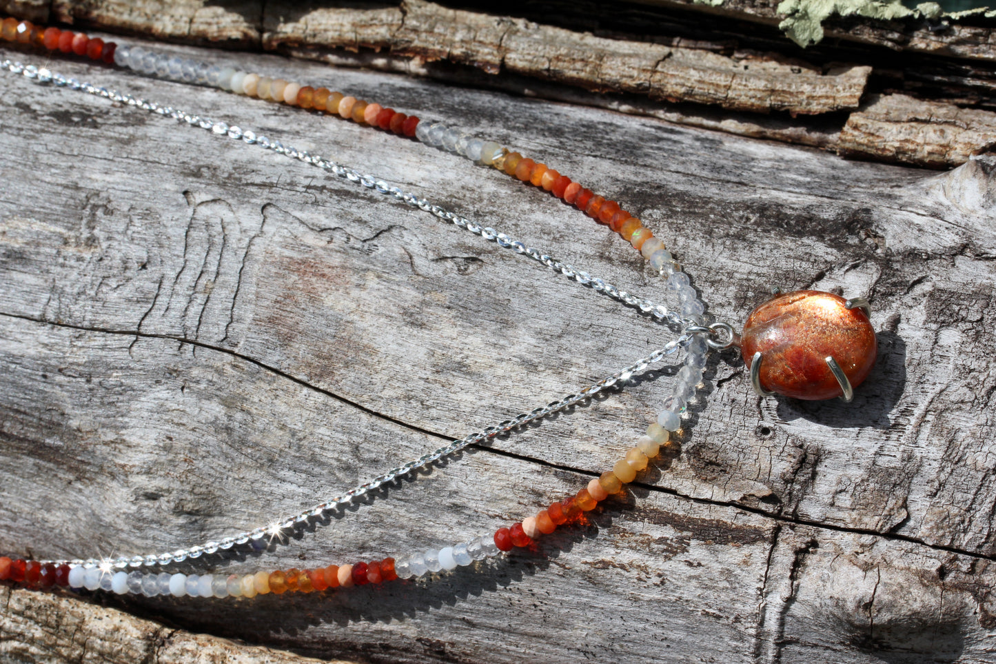 Sunstone Fire Opal Bead Chain Necklace