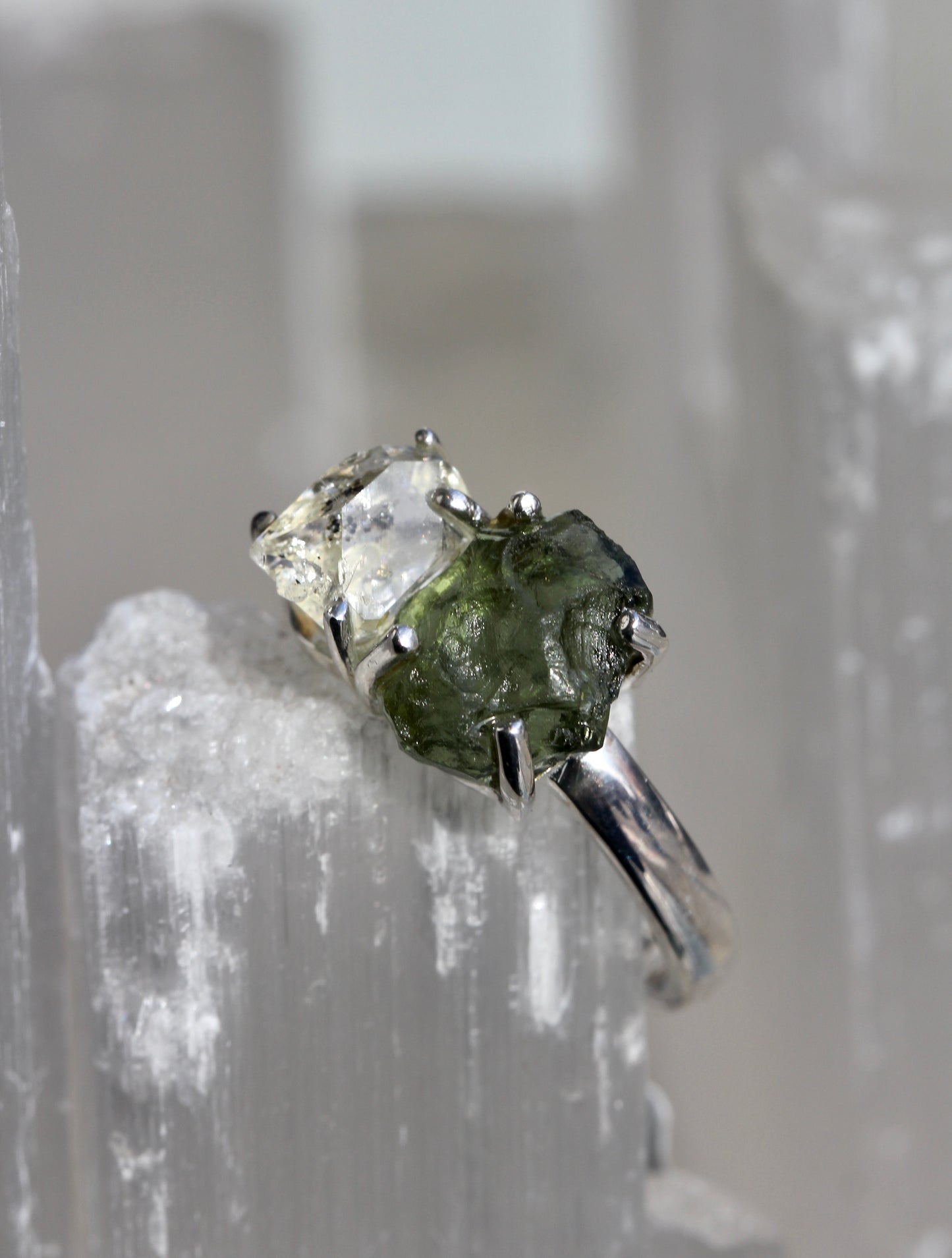 Moldavite Pakimer Diamond Ring