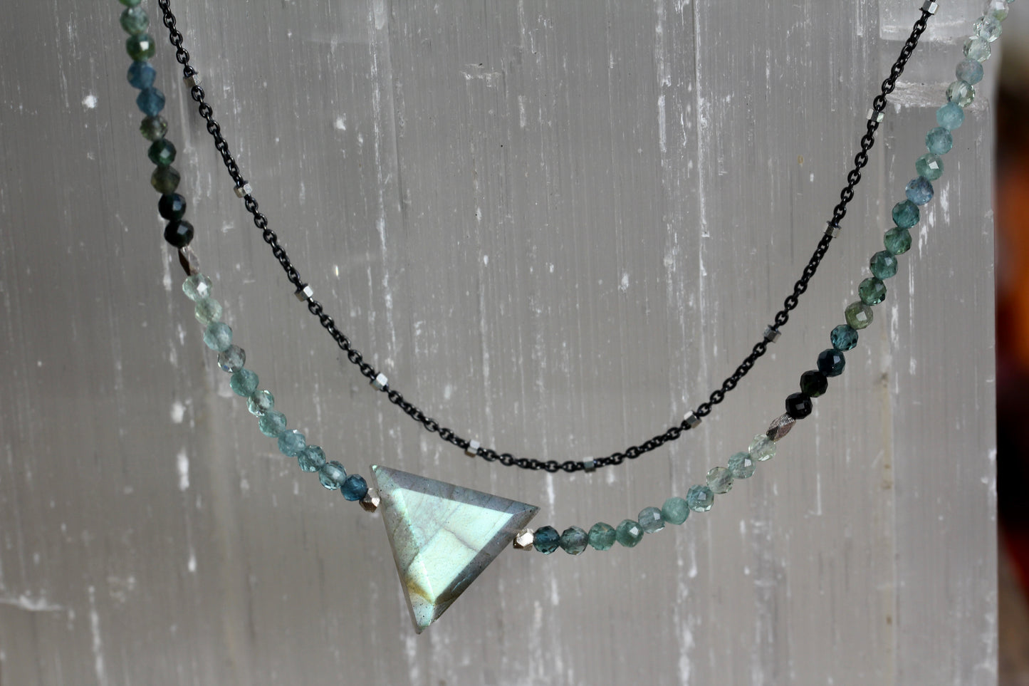 Labradorite Indicolite Tourmaline Multi Strand Necklace