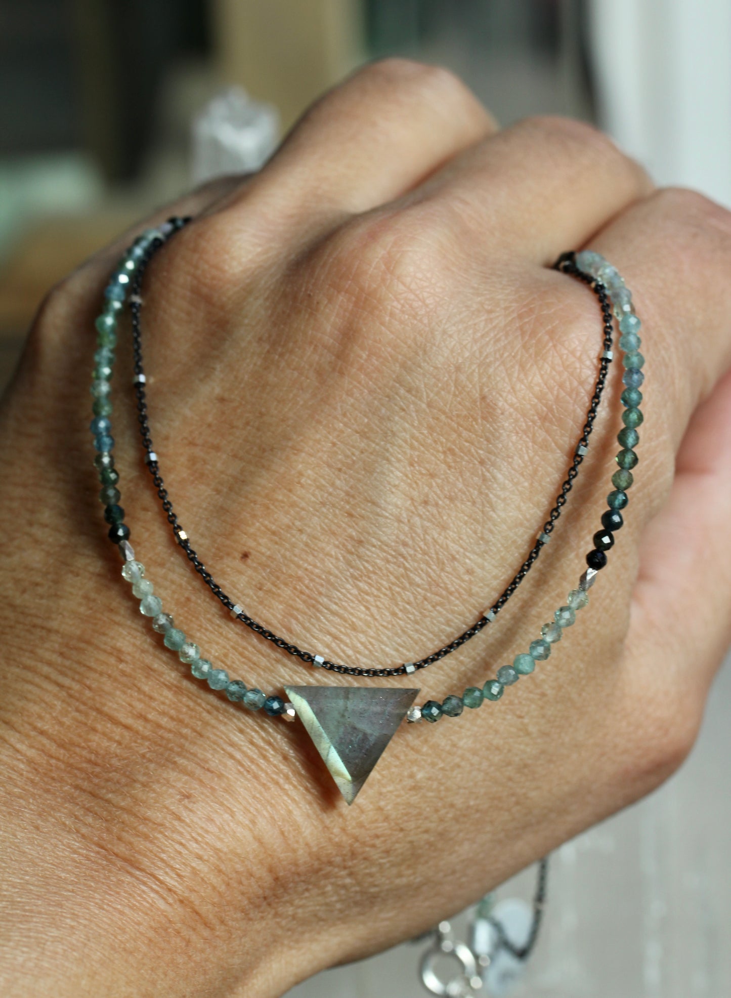 Labradorite Indicolite Tourmaline Multi Strand Necklace