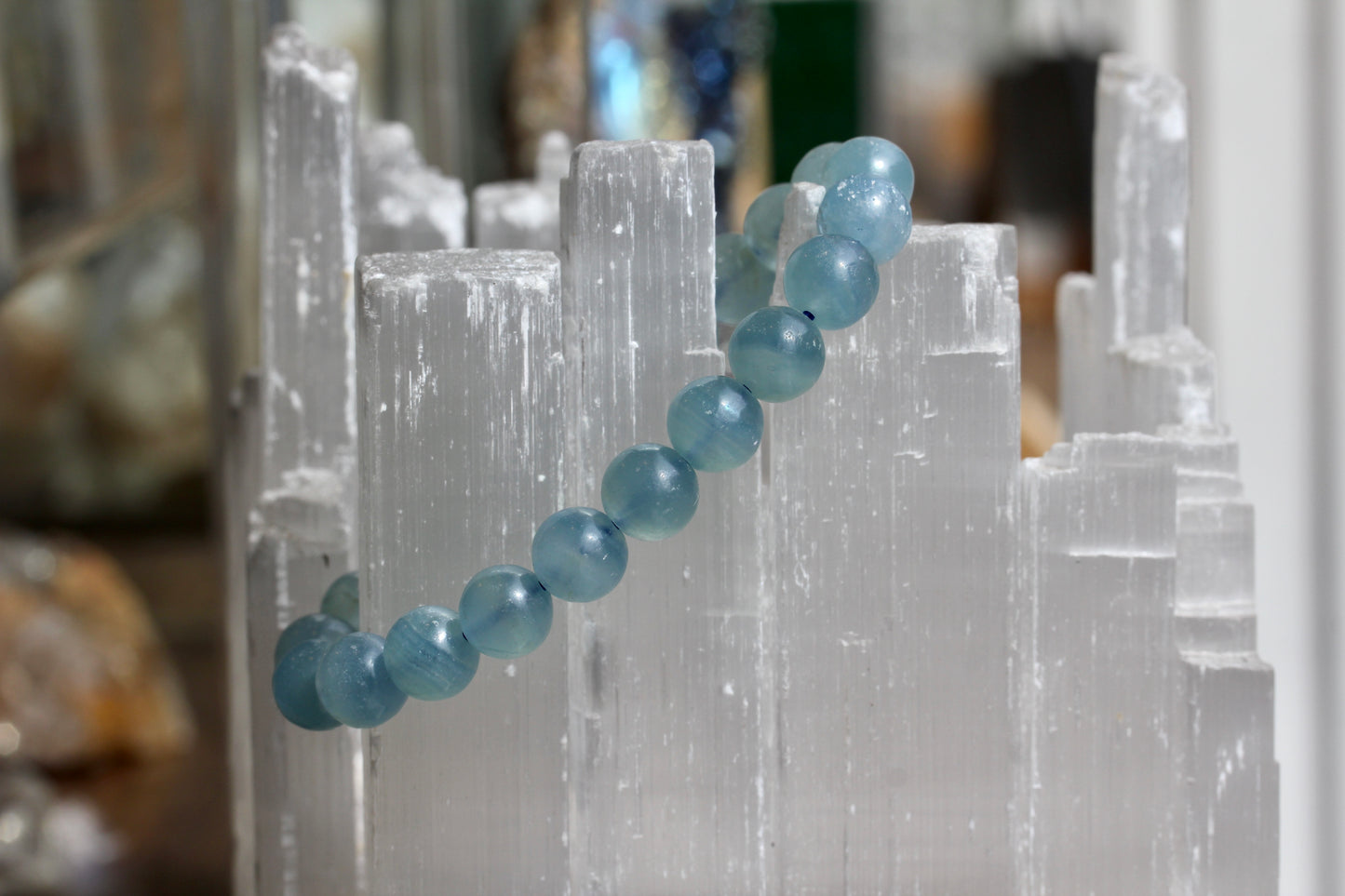 Blue Calcite Bead Stretch Bracelet