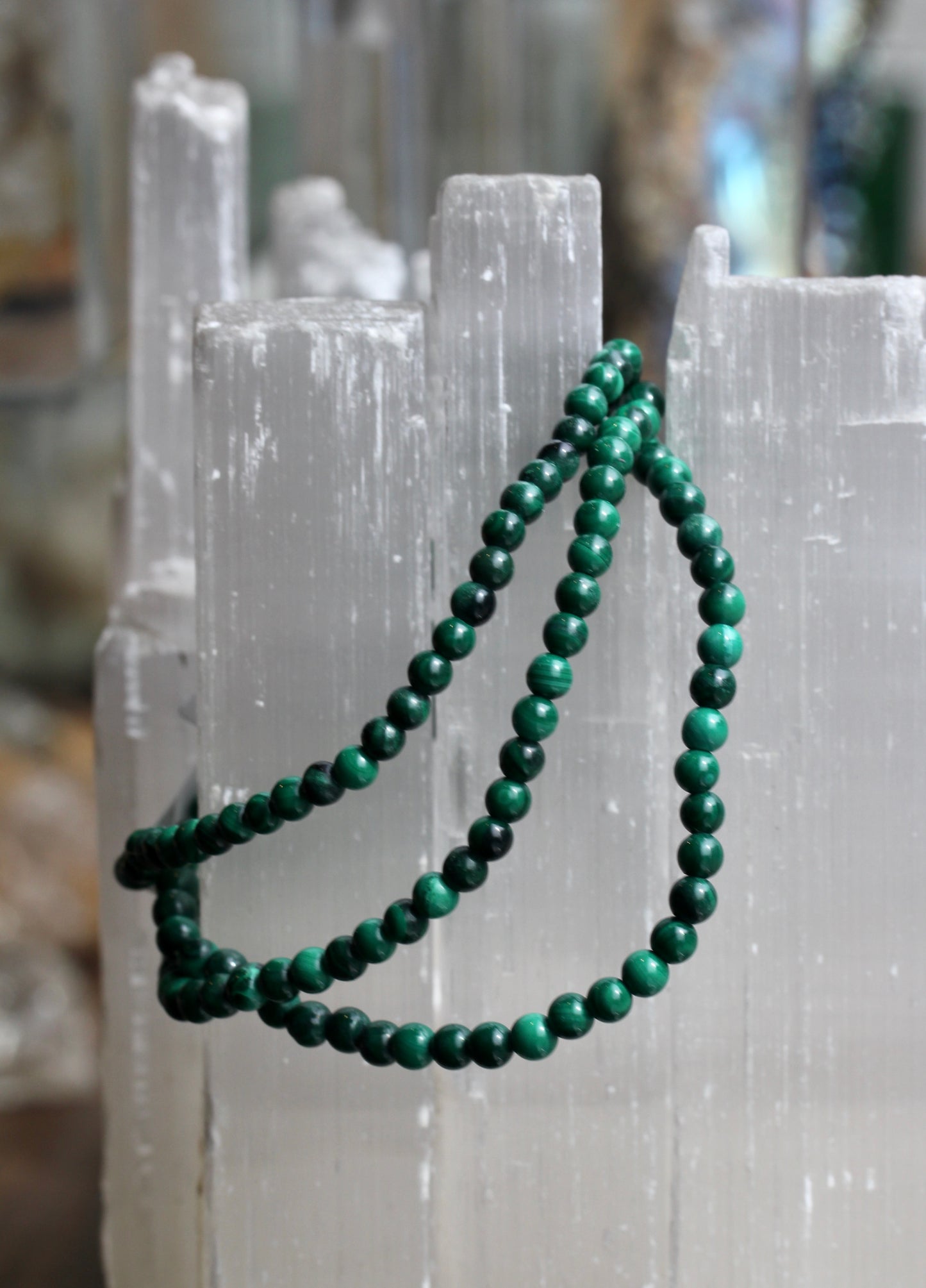 Malachite Bead Stretch Bracelet