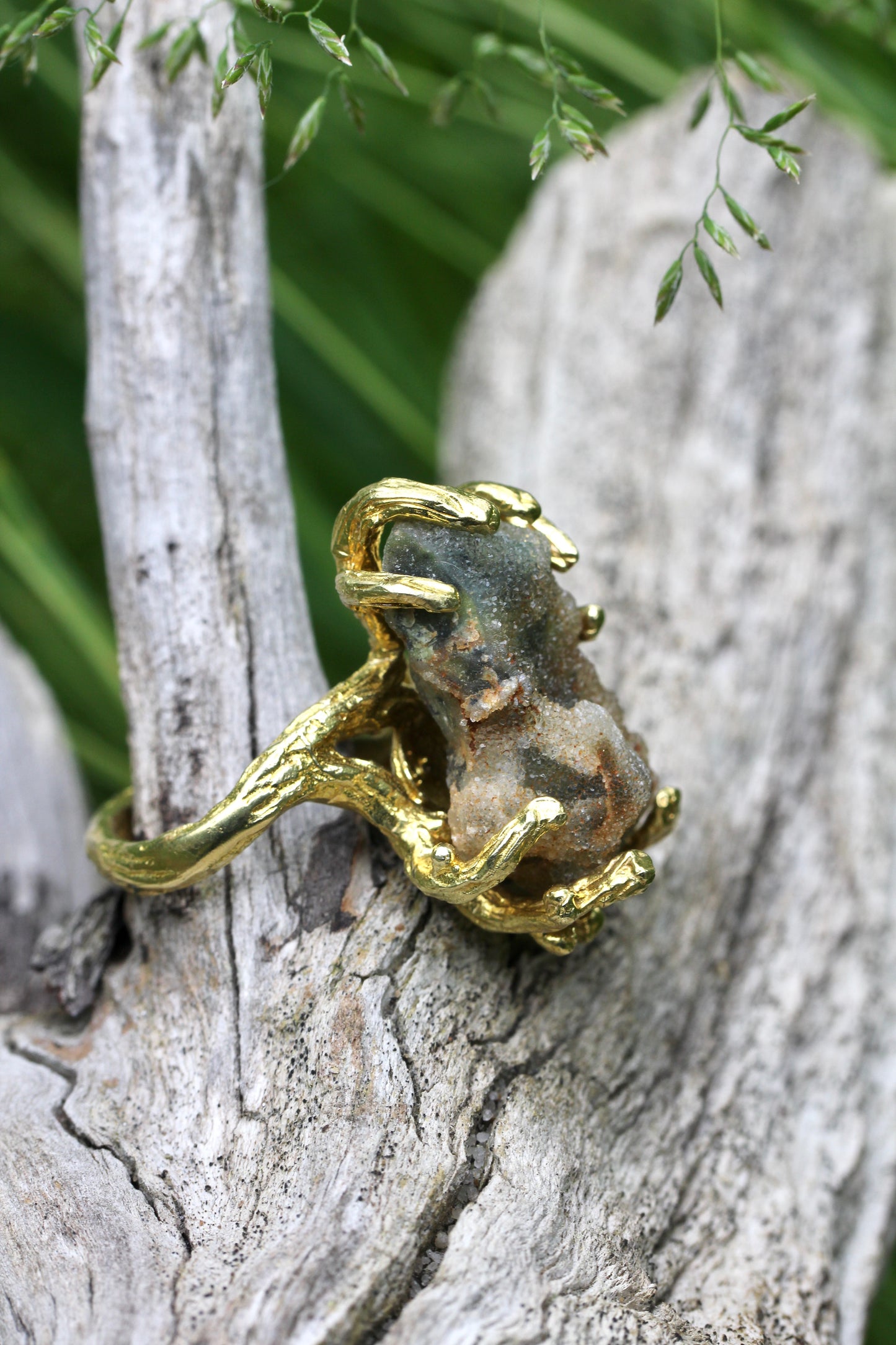 Chrome Chalcedony Druzy Branch Ring