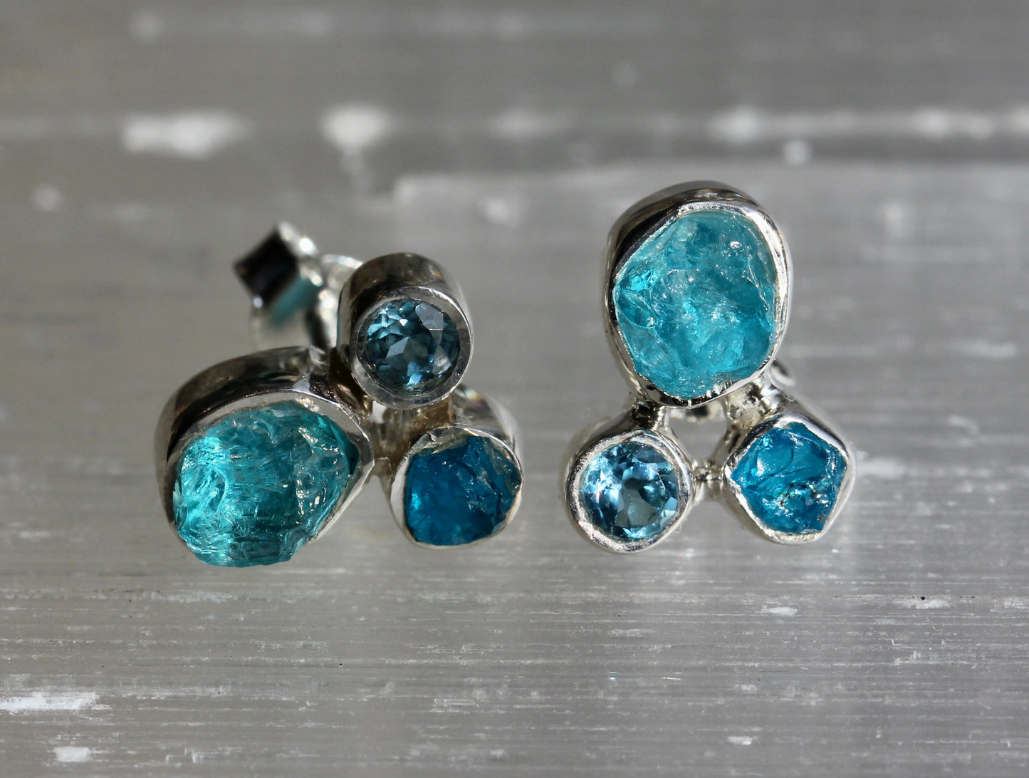 Blue Apatite Topaz Cluster Post Earrings
