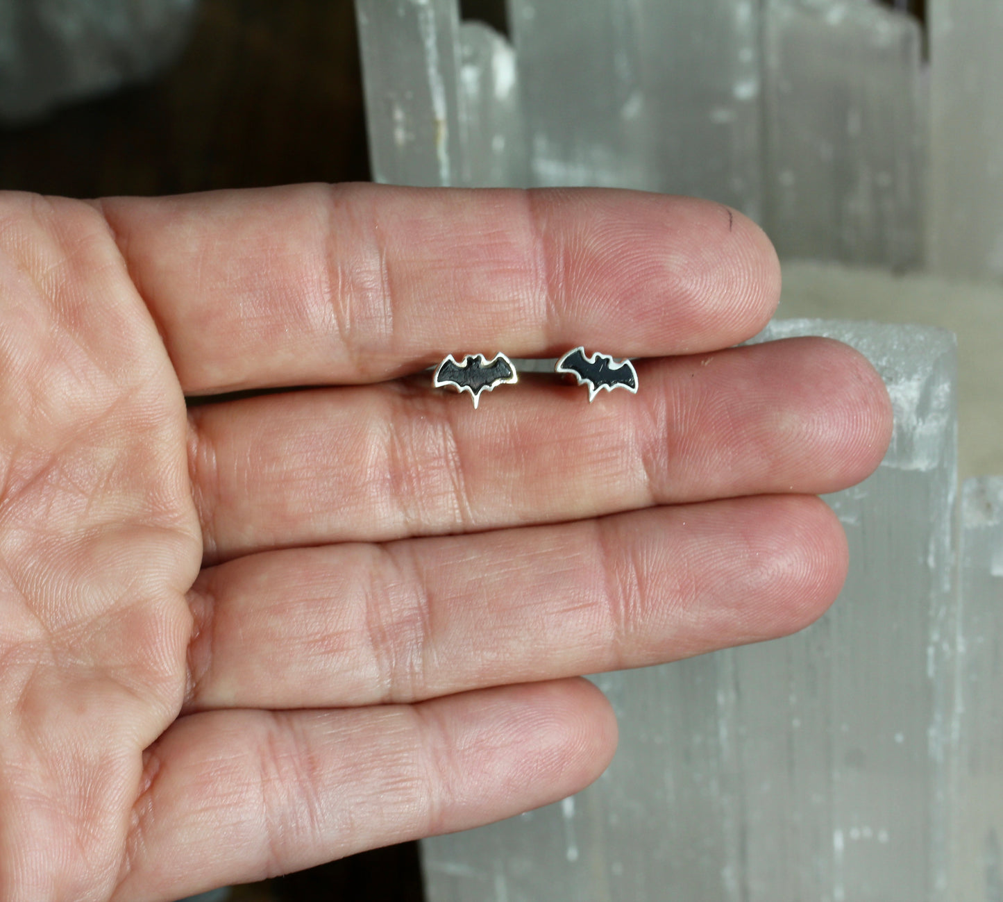 Black Tourmaline Bat Post Earrings