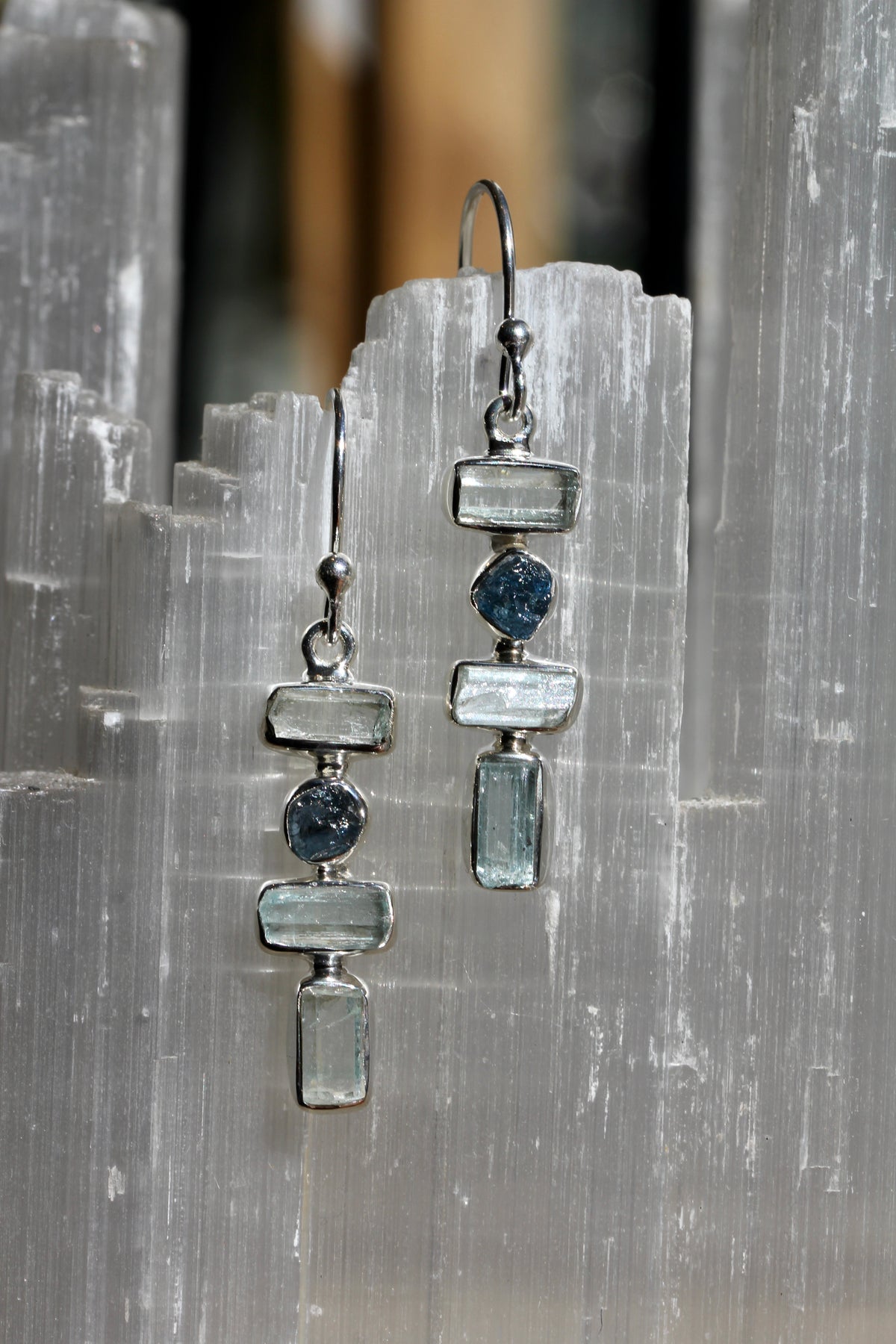 Aquamarine Rough Crystal Earrings