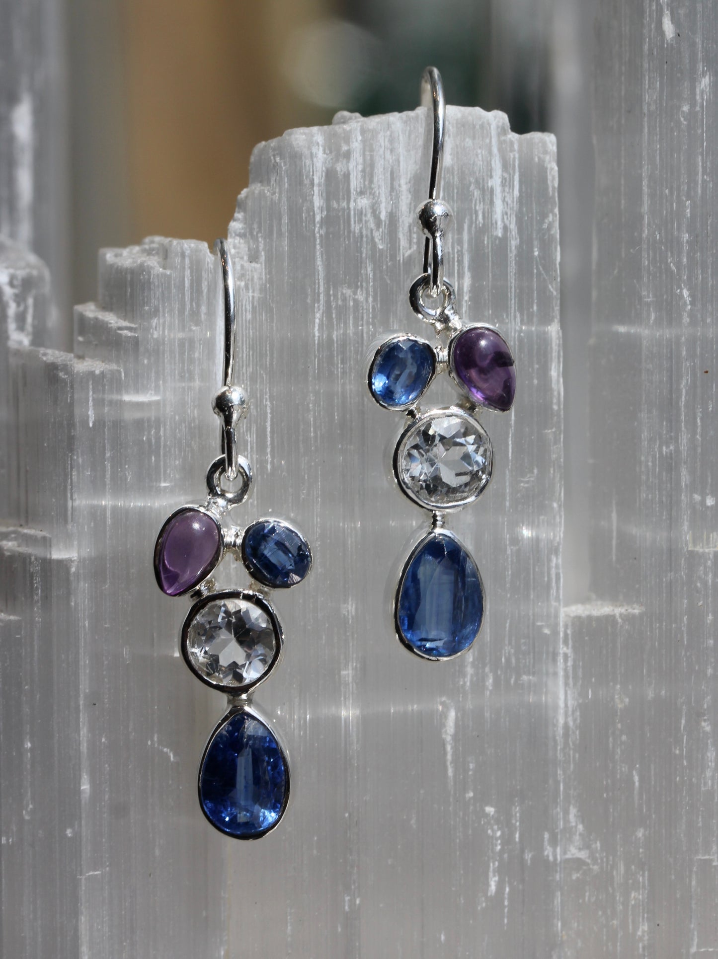 Kyanite Amethyst White Topaz Earrings