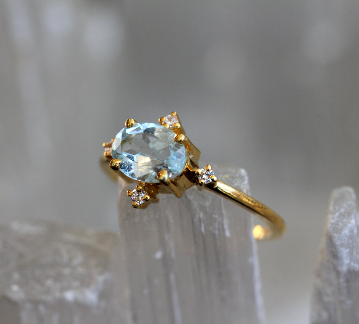 Aquamarine White Topaz Gold Vermeil Ring