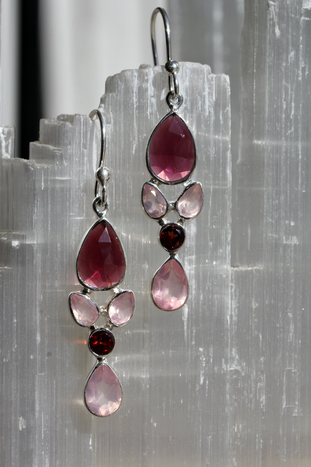 Garnet Rose Quartz Earrings