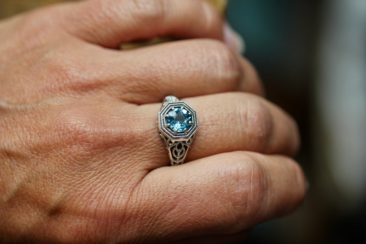 London Blue Topaz Filigree Ring