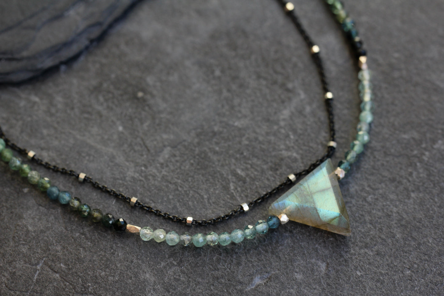 Labradorite Indicolite Tourmaline Multi Strand Necklace