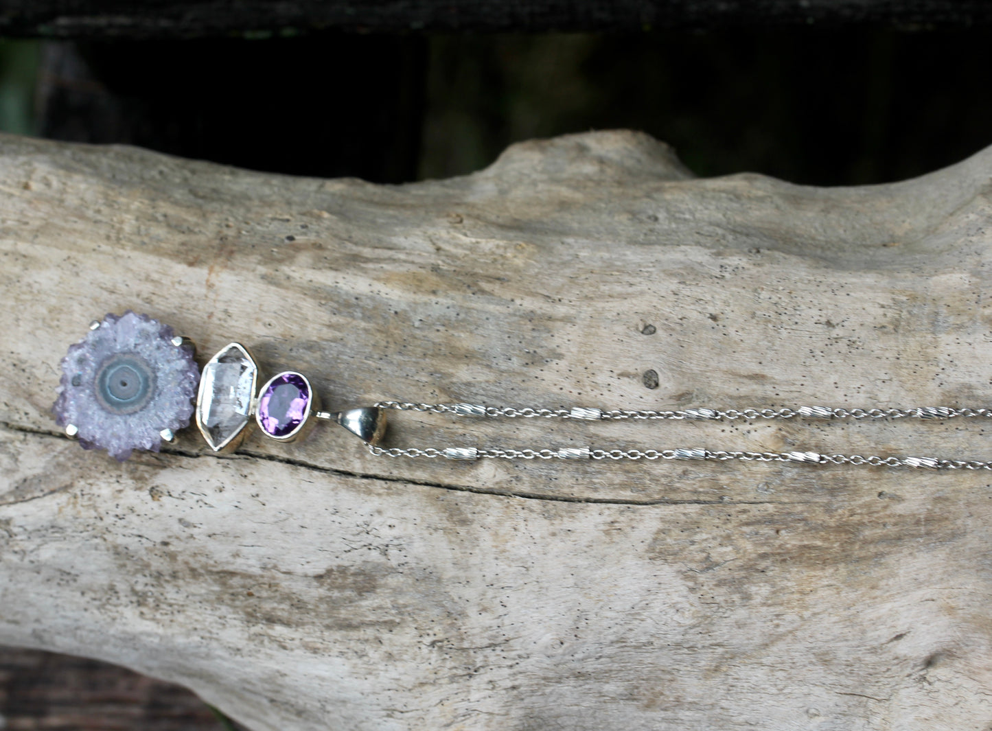 Amethyst Stalactite Herkimer Diamond Pendant