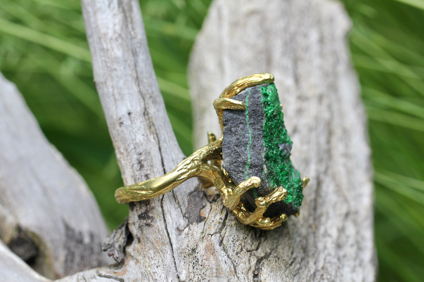 Uvarovite Druzy Branch Ring