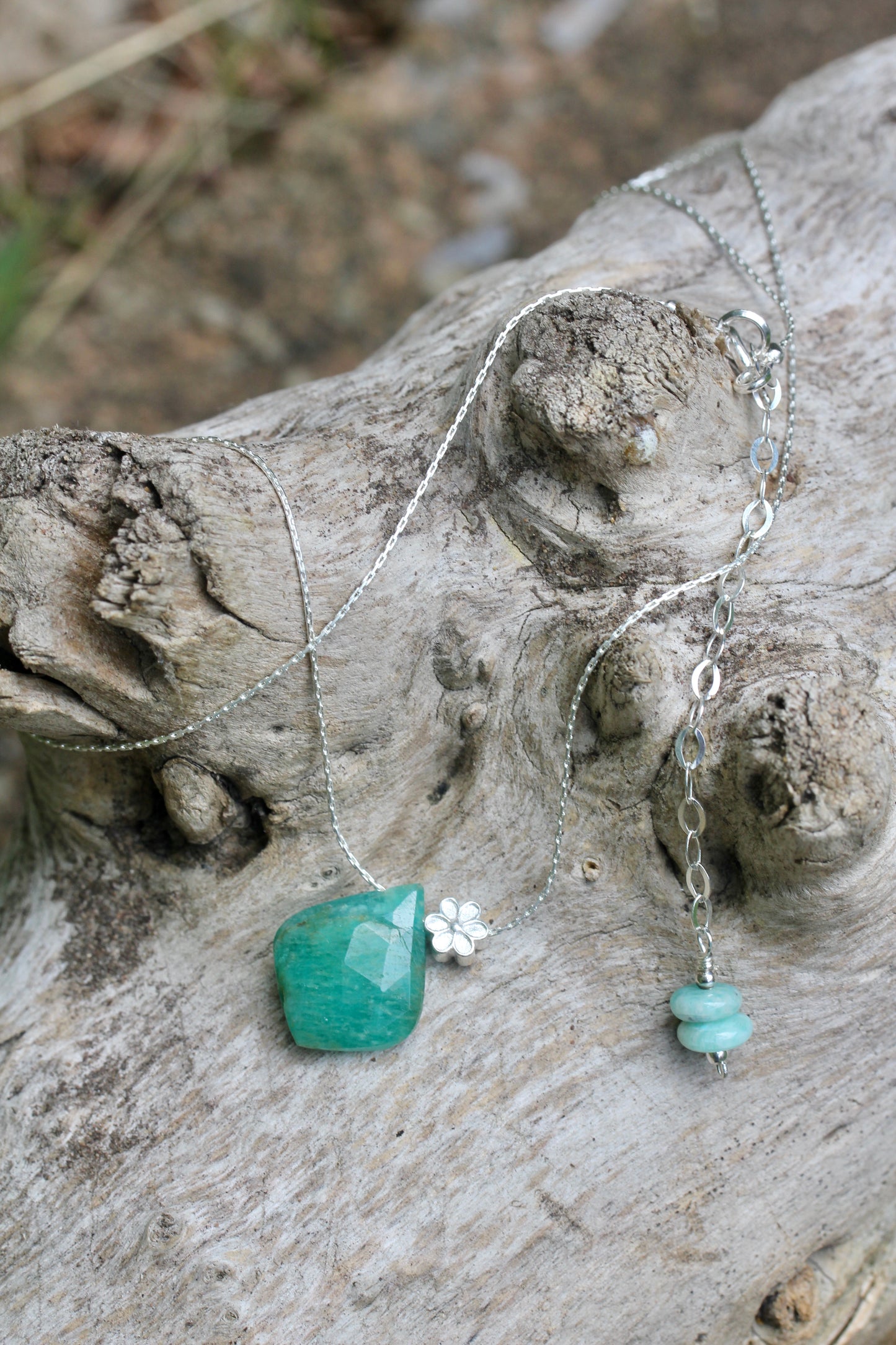 Amazonite Silver Flower Necklace