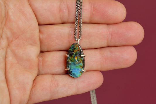 Boulder Opal Oxidized Silver Necklace