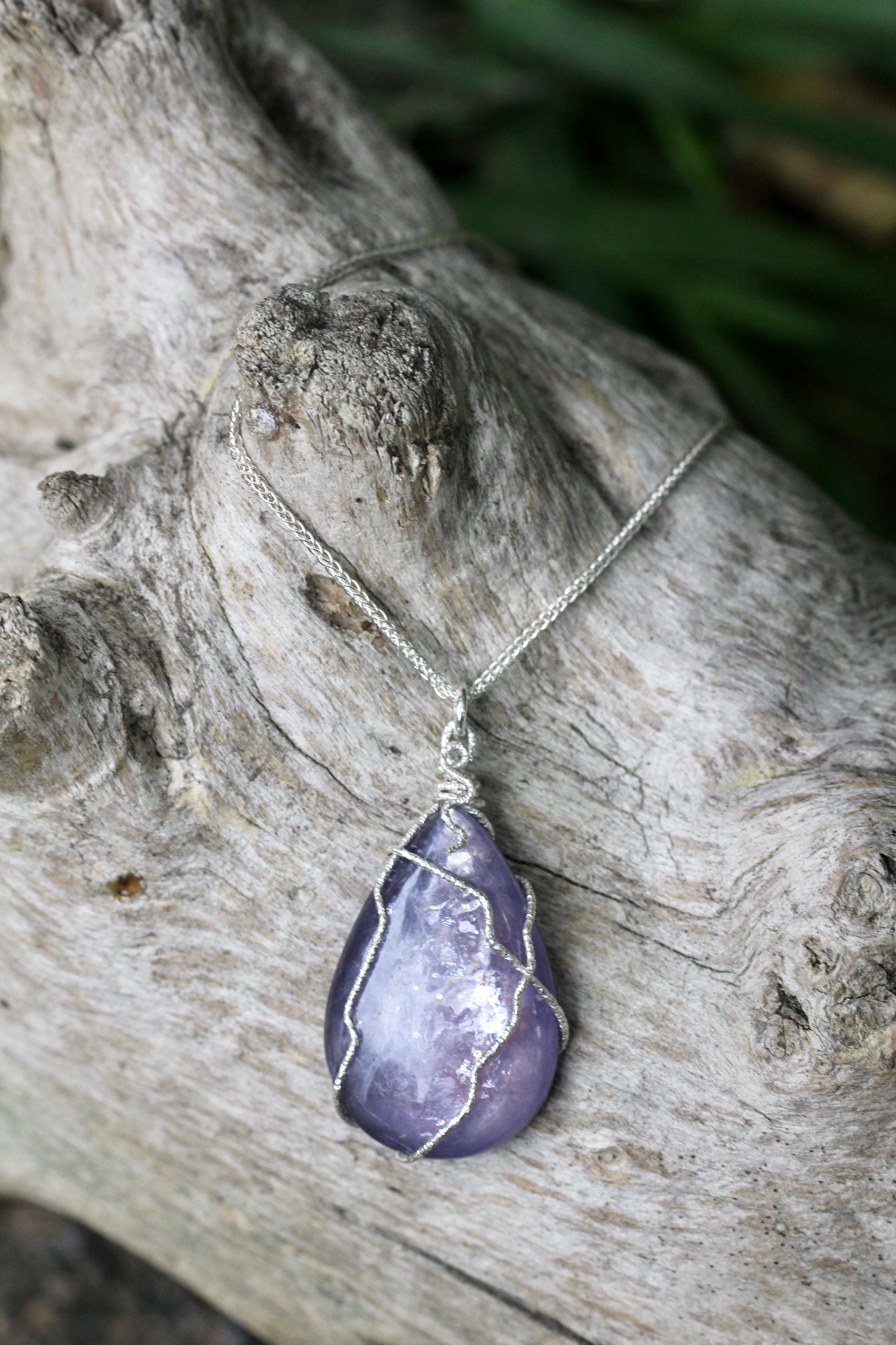 Lepidolite Teardrop Silver Necklace