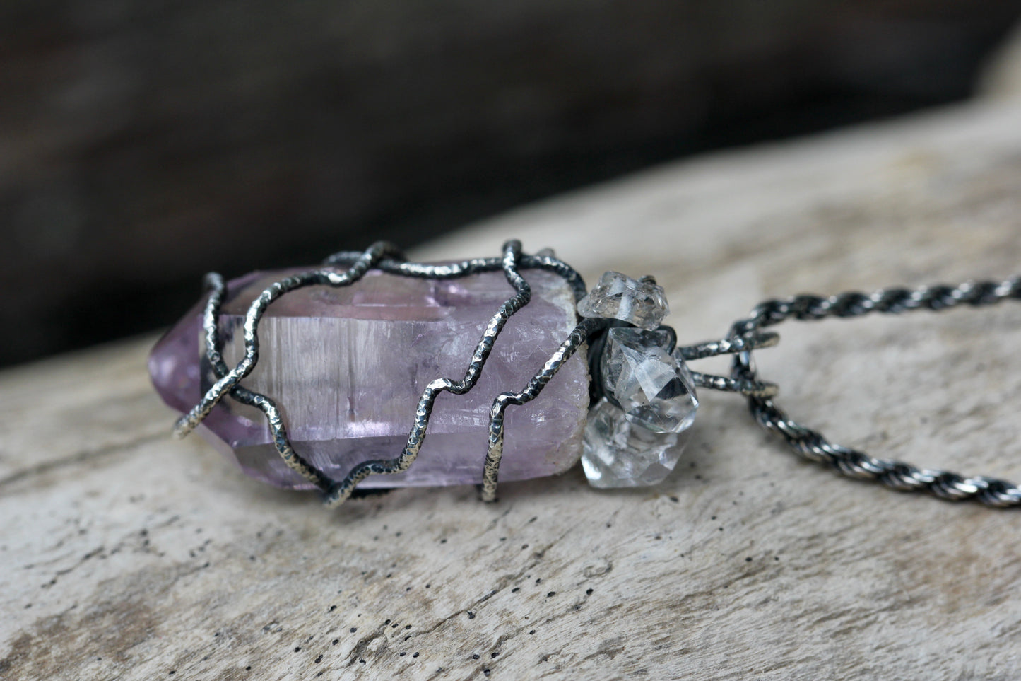 Vera Cruz Amethyst Herkimer Diamond Crystal Pendant