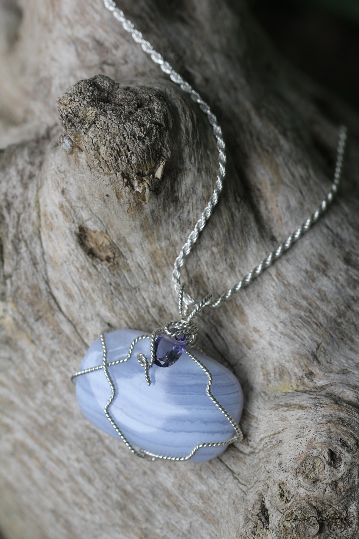 Blue Lace Agate Iolite Silver Necklace