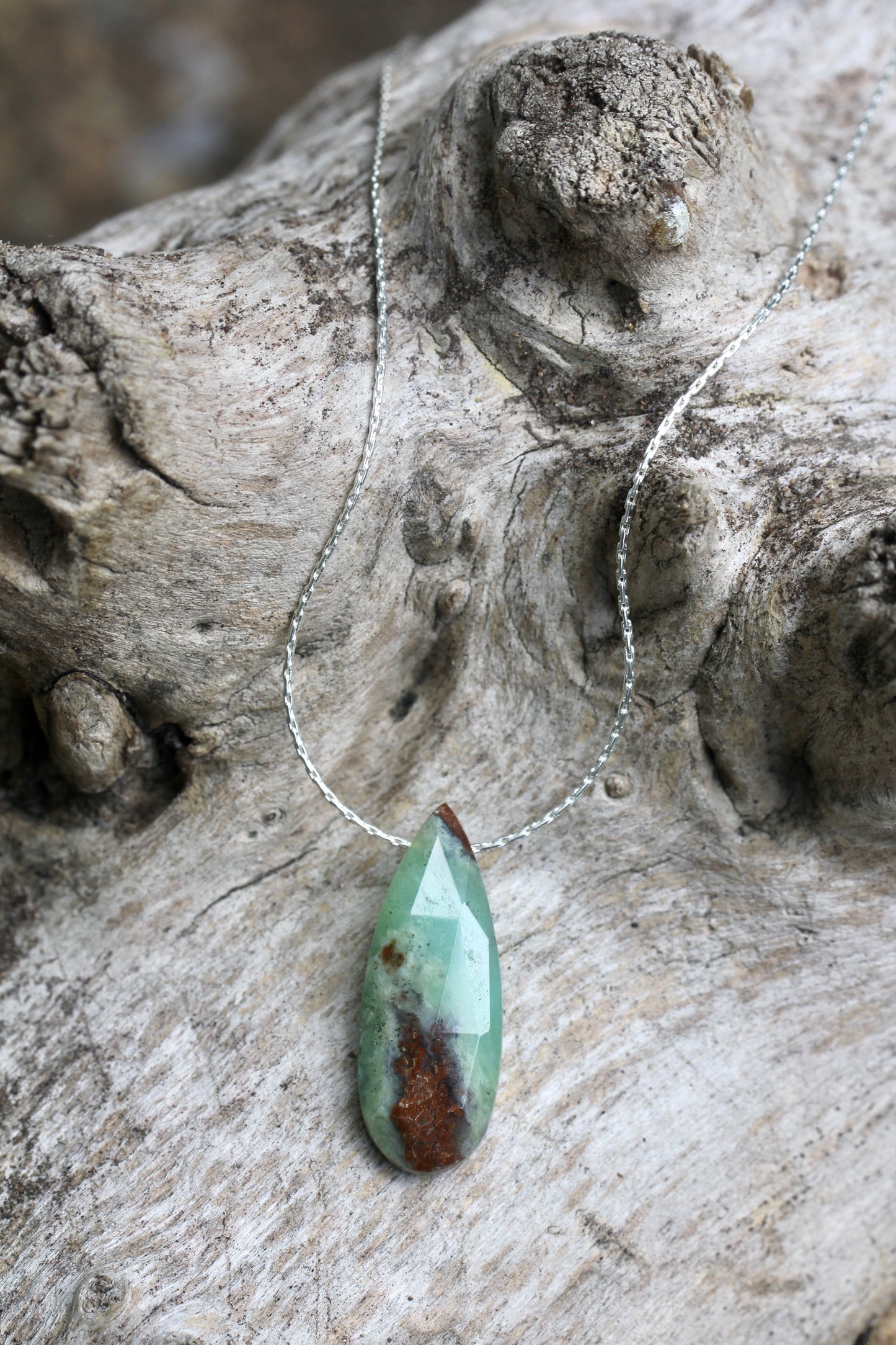 Chrysoprase Teardrop Silver Necklace