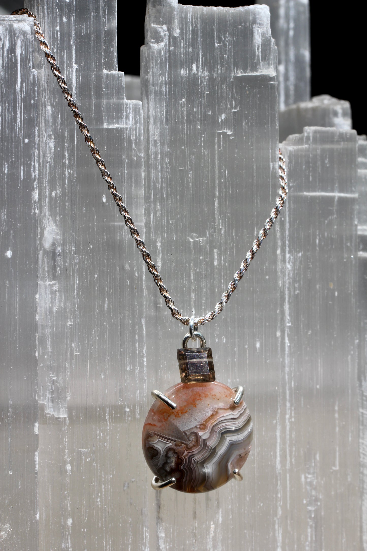 Crazy Lace Agate Smokey Quartz Necklace