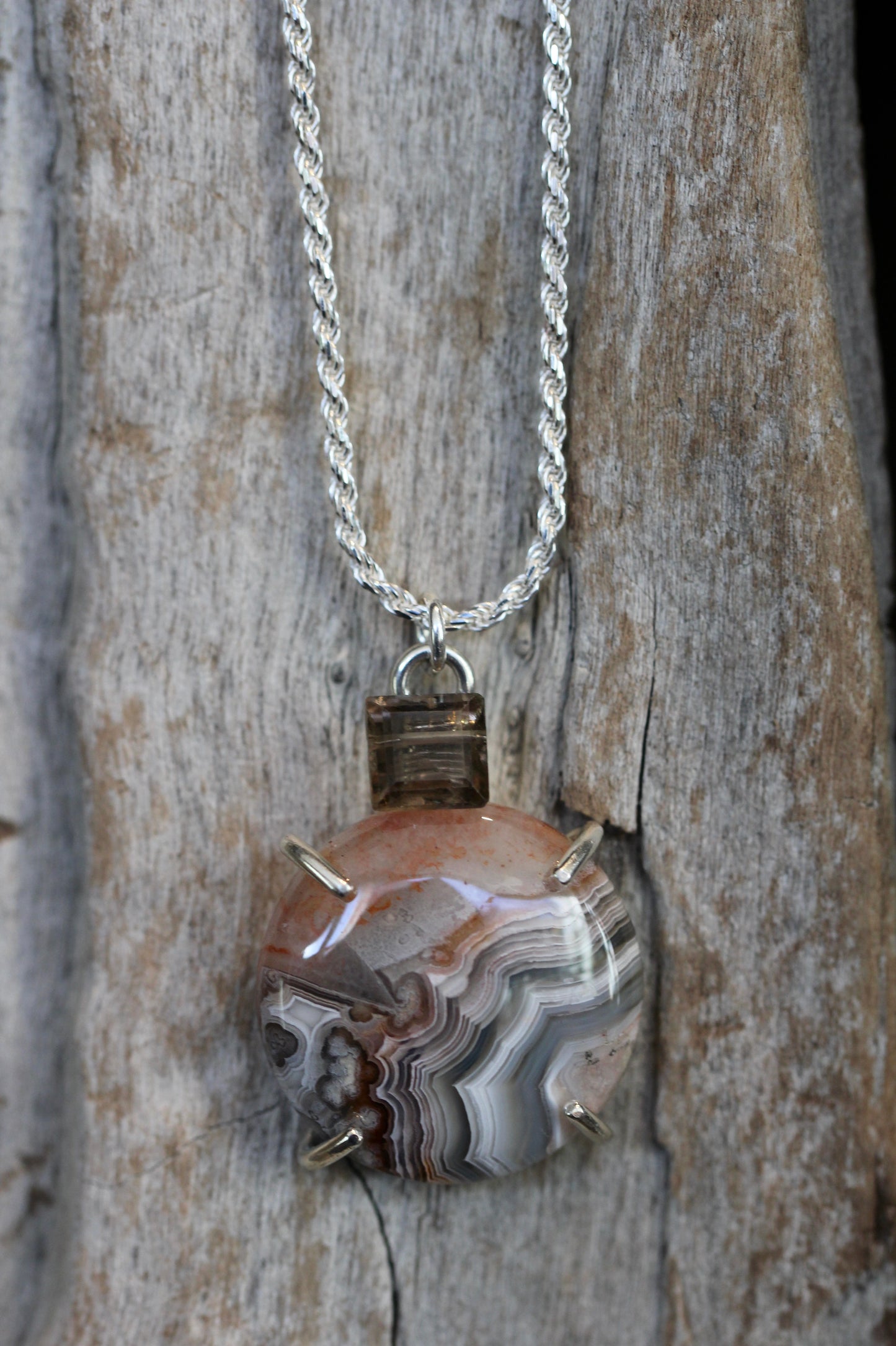 Crazy Lace Agate Smokey Quartz Necklace