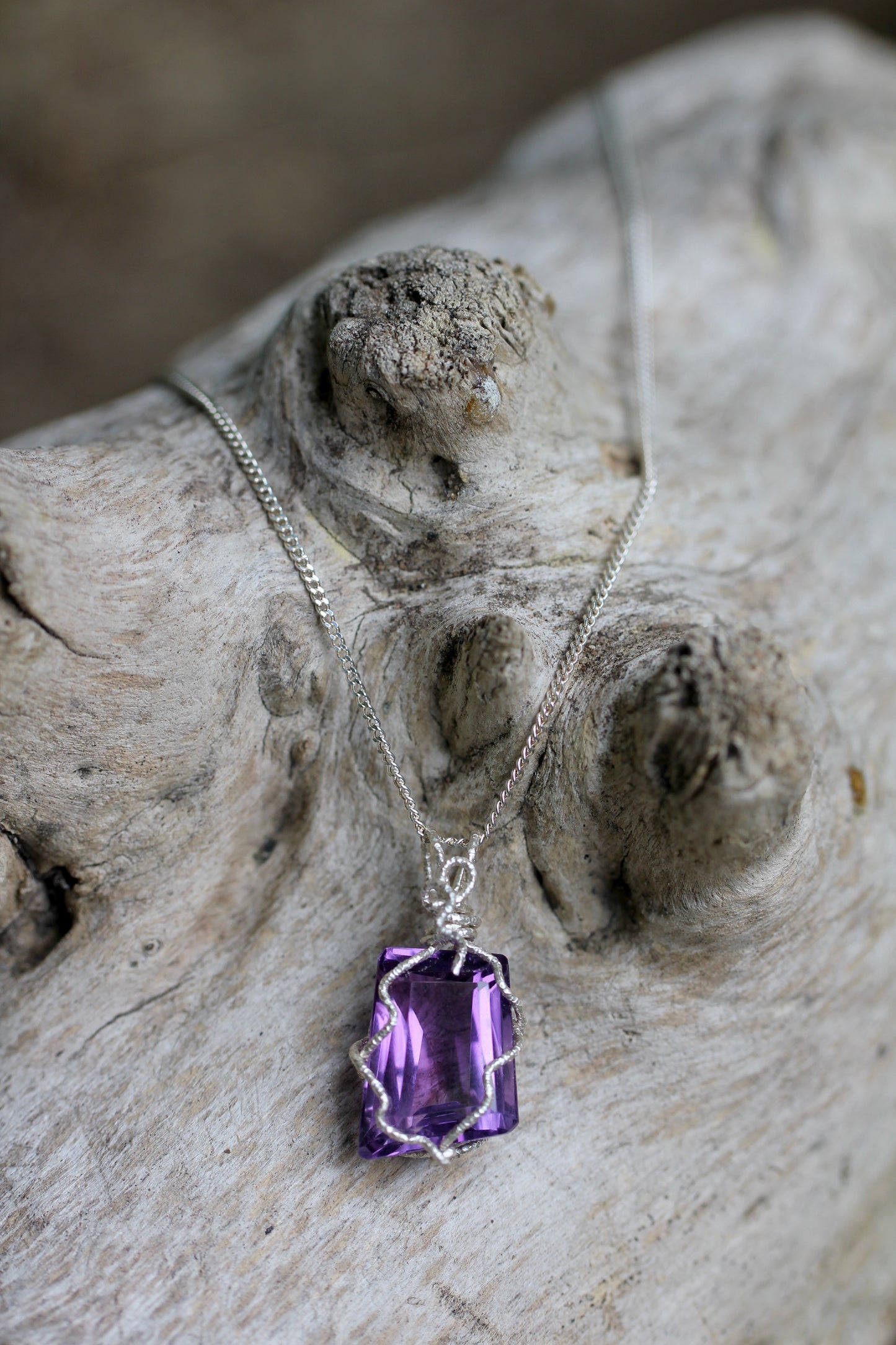 Amethyst Silver Wrap Gem Pendant