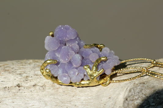 Grape Agate Druzy Chunky Gold  Necklace