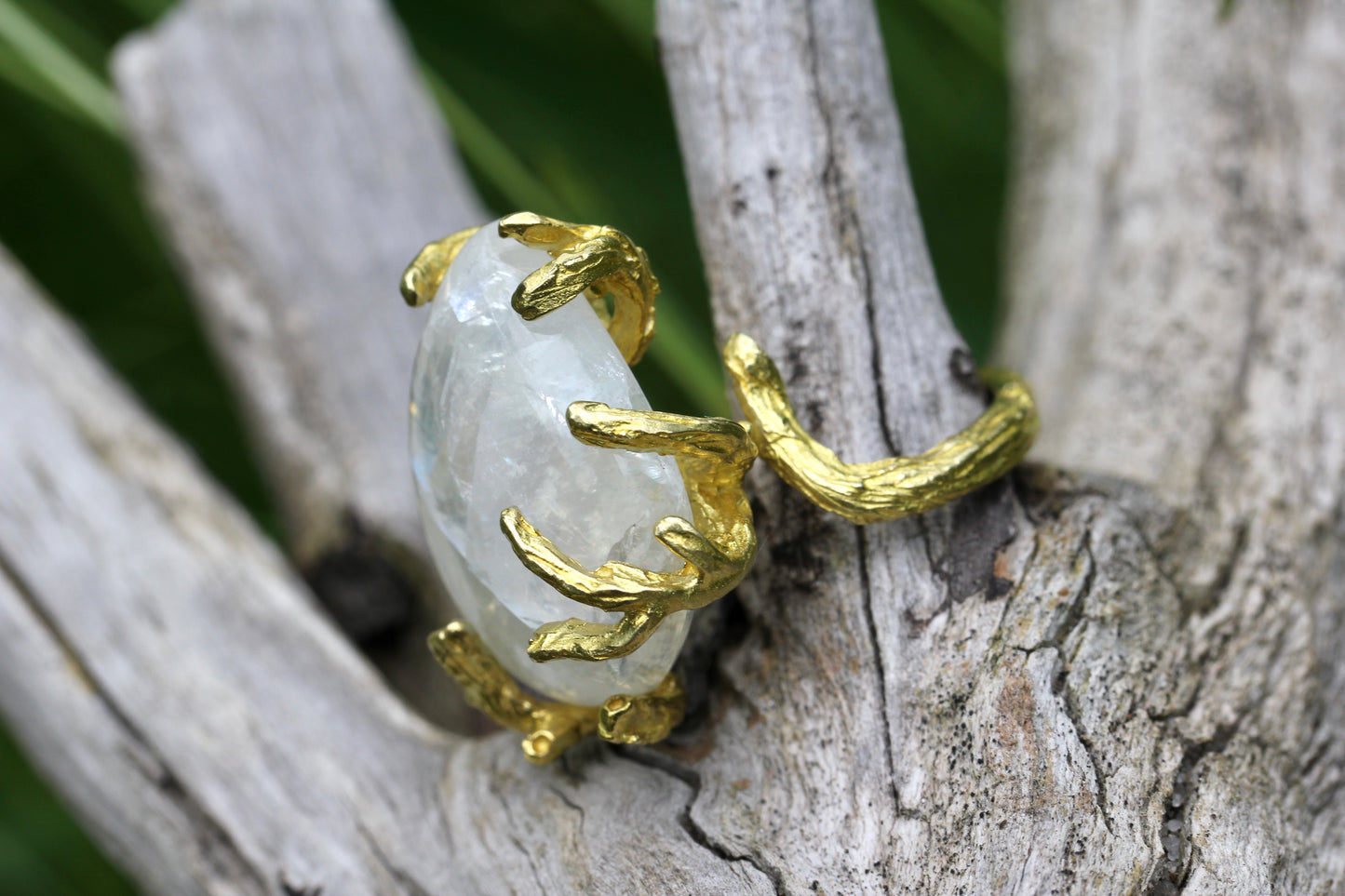 Rainbow Moonstone Branch Ring