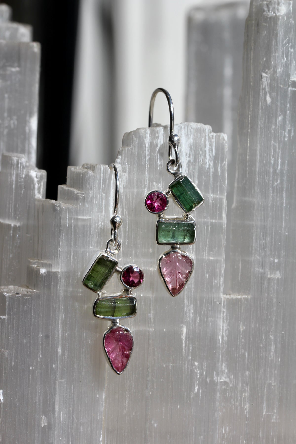 Tourmaline Leaf Crystal Earrings