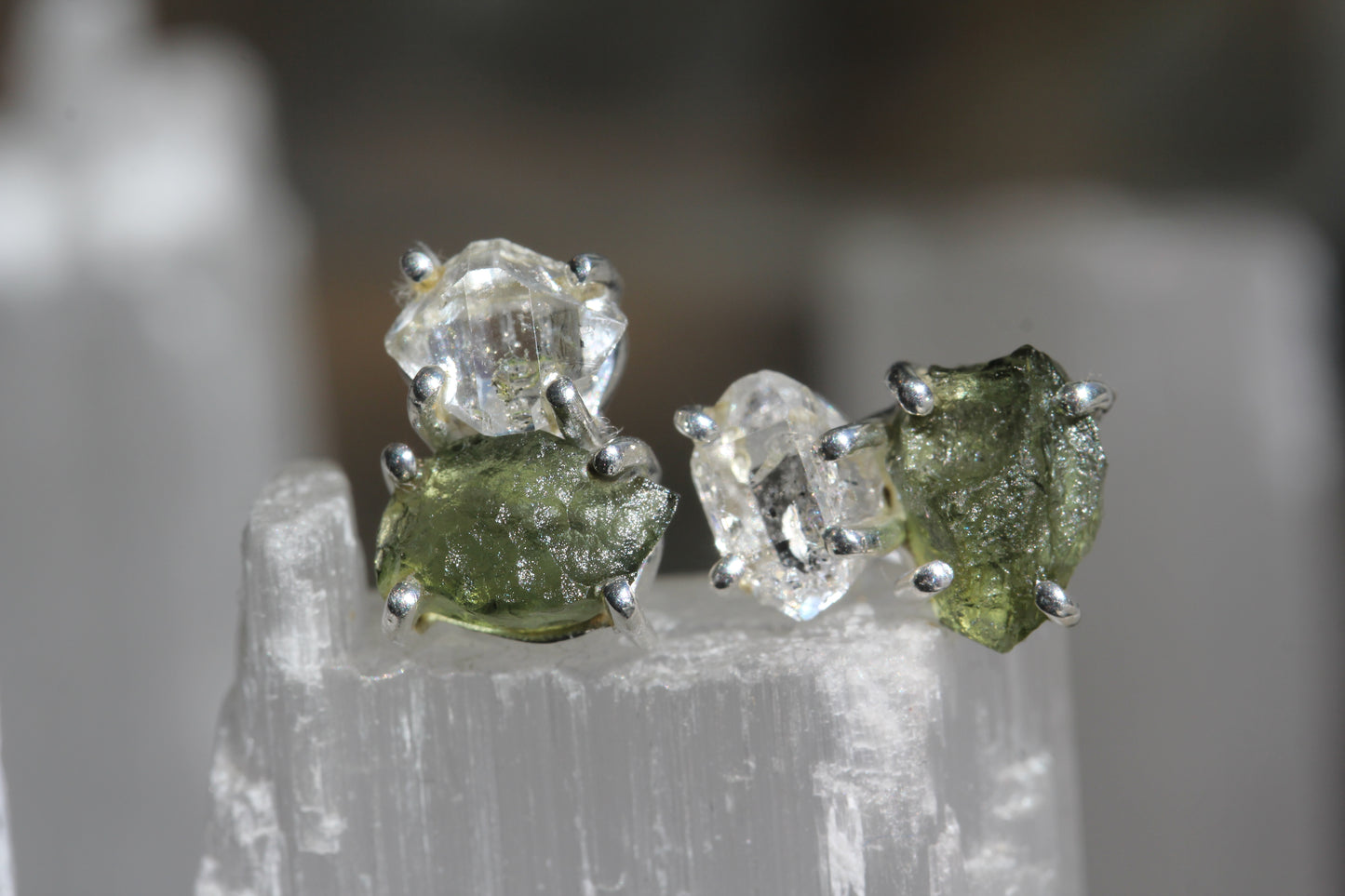 Moldavite Pakimer Diamond Studs