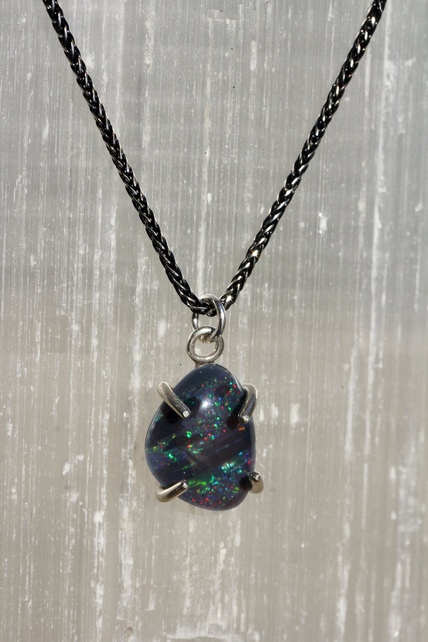 Australian Opal Doublet Oxidized Silver Necklace