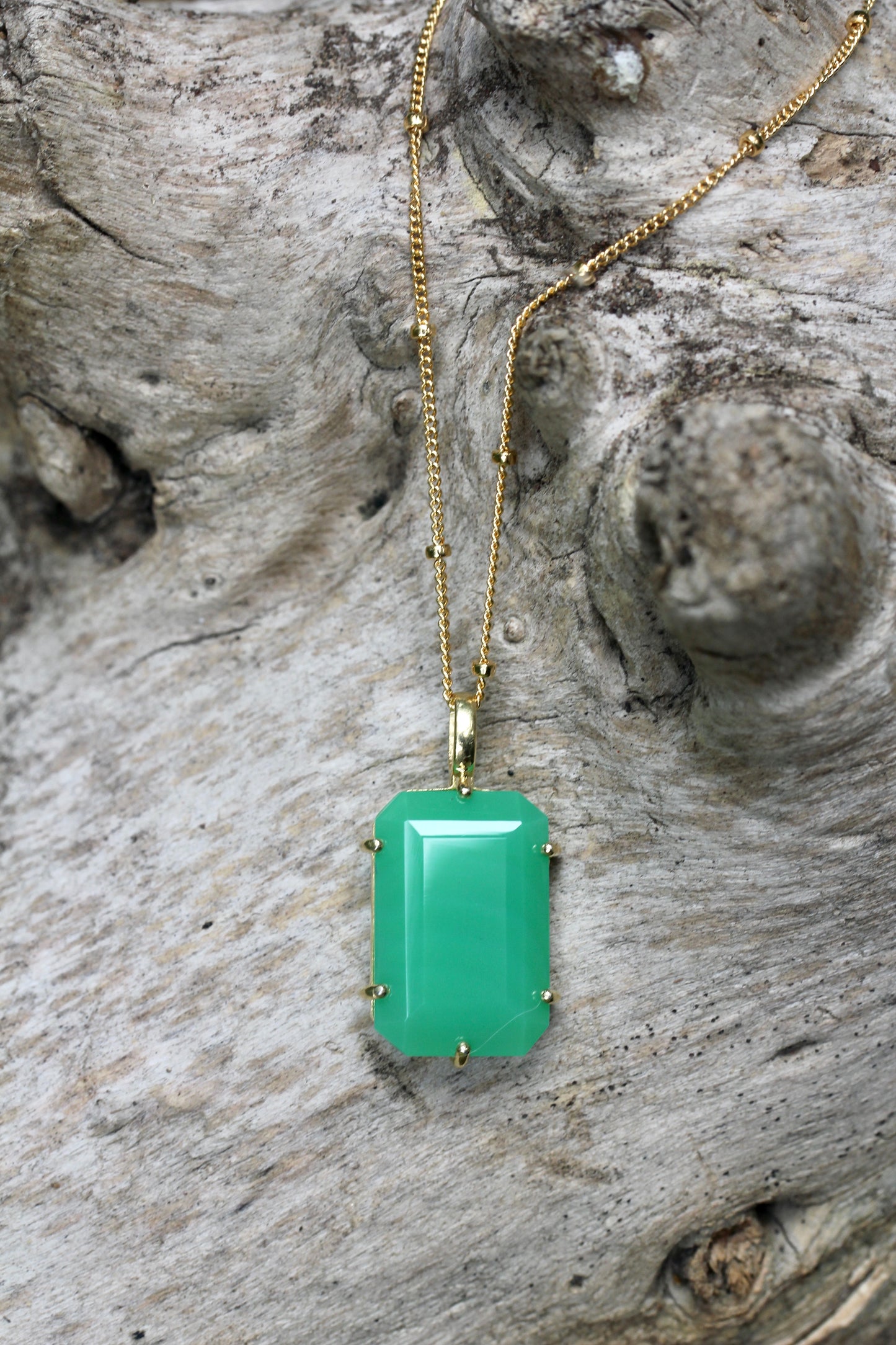 Chrysoprase Emerald Cut Gold Necklace