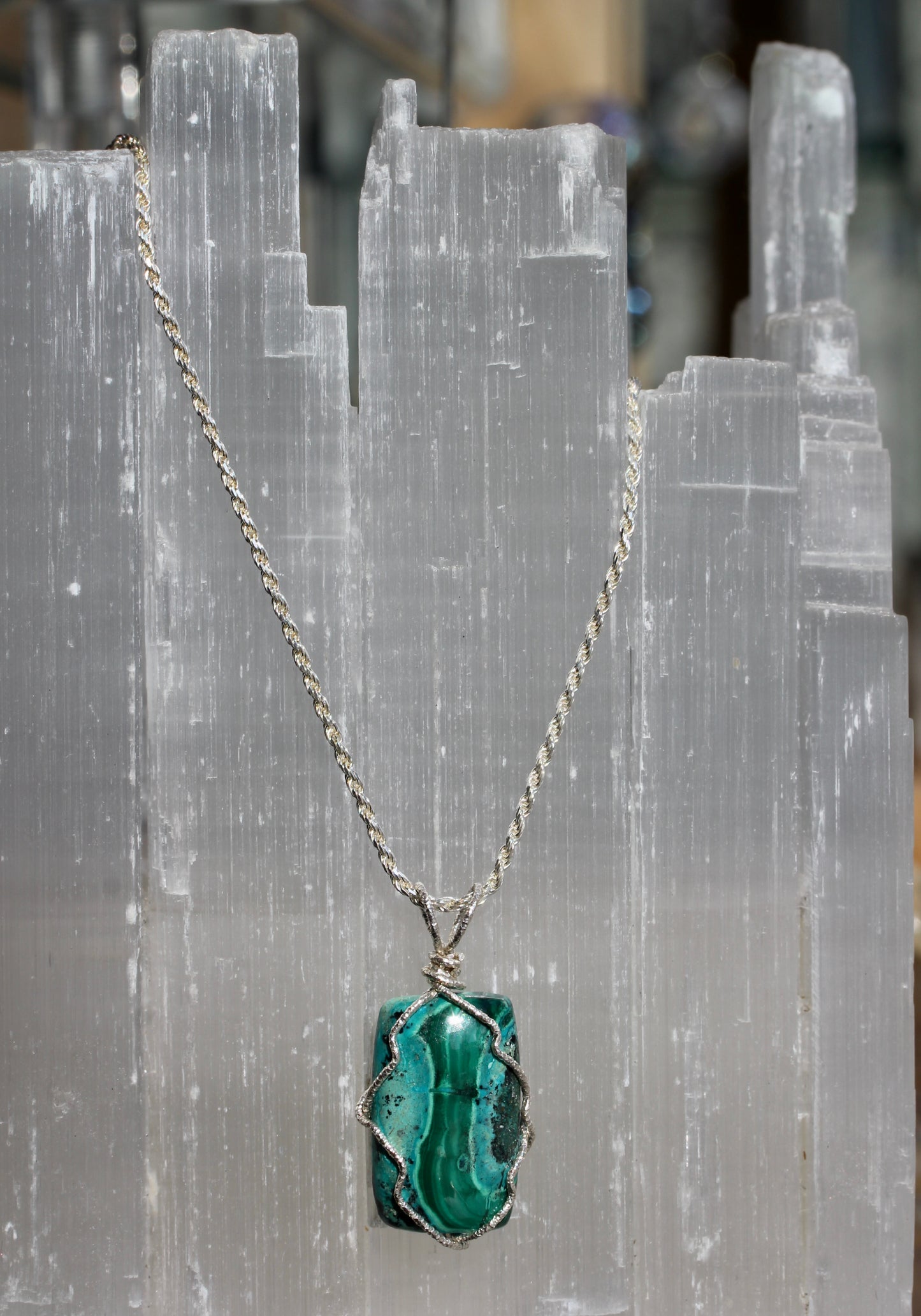 Chrysocolla Malachite Silver Wrap Pendant