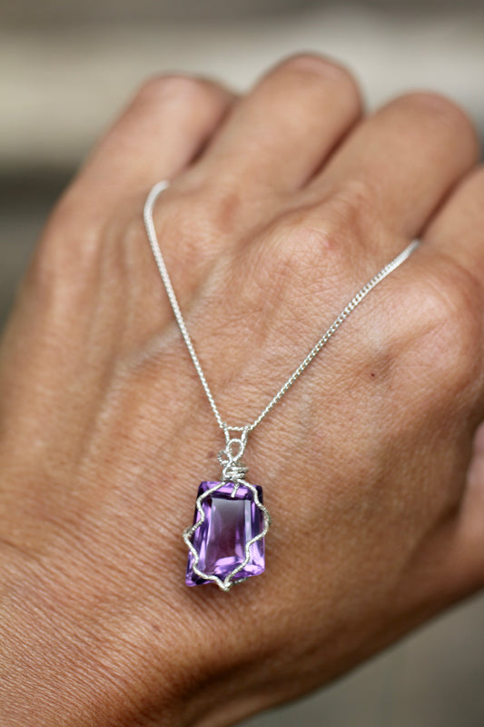 Amethyst Silver Wrap Gem Pendant