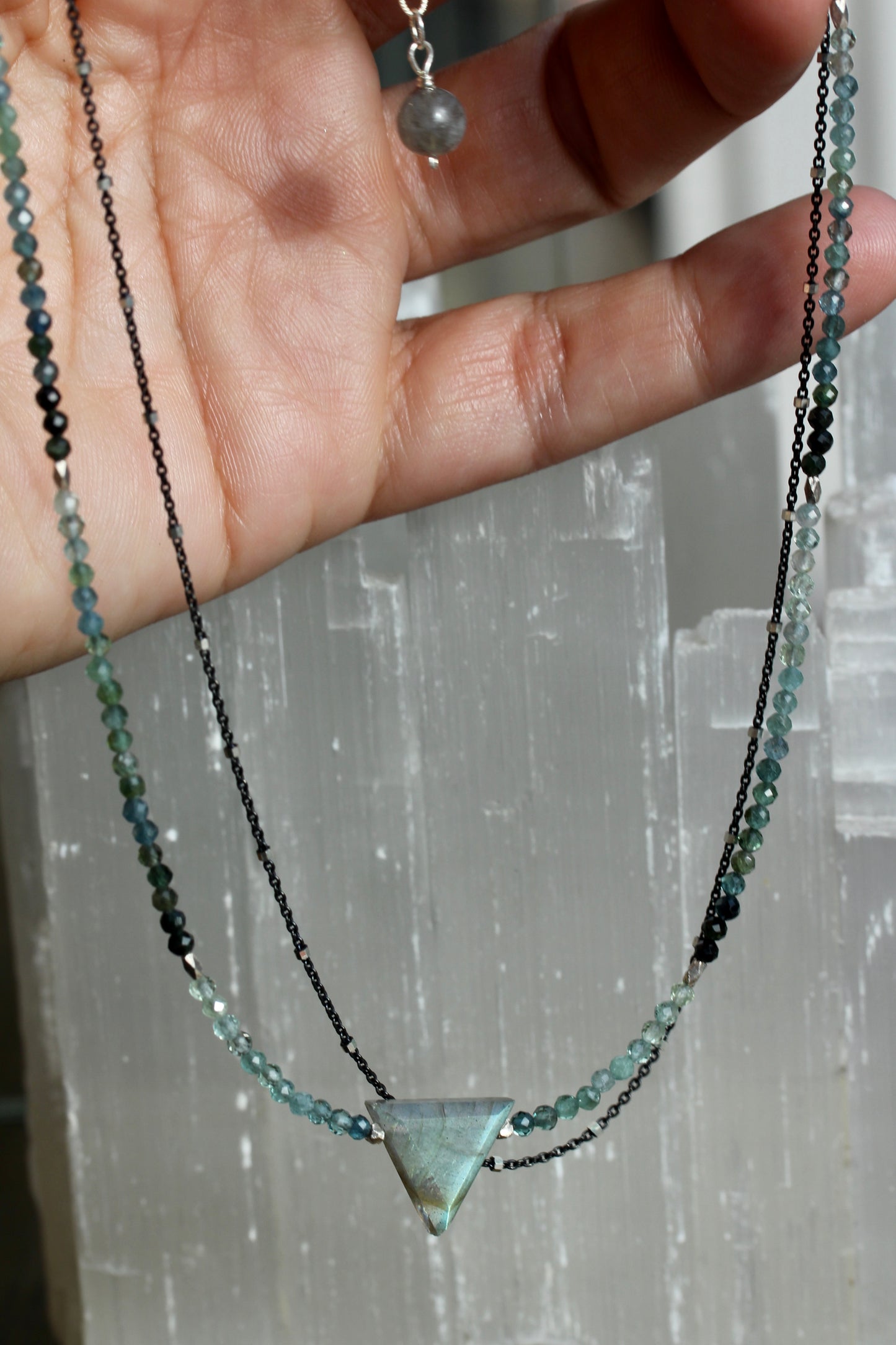 Labradorite Indicolite Tourmaline Multi Strand Necklace