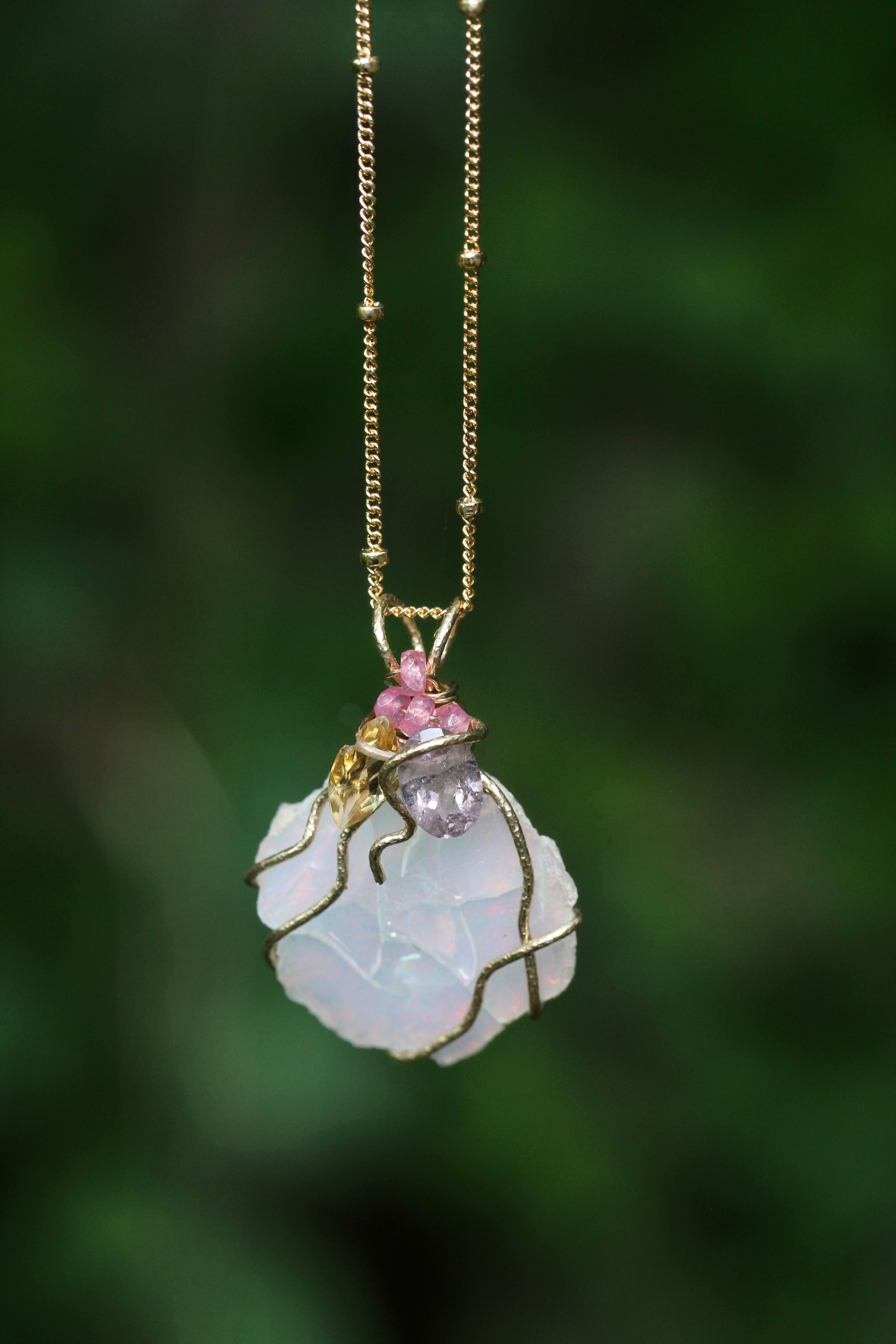 Ethiopian Opal Angel Aura Wire Wrapped high quality Kitty Necklace