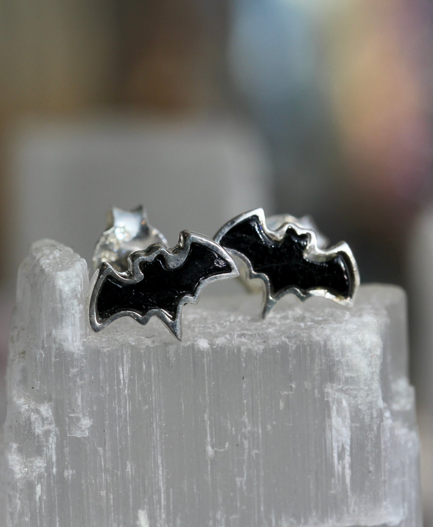 Black Tourmaline Bat Post Earrings