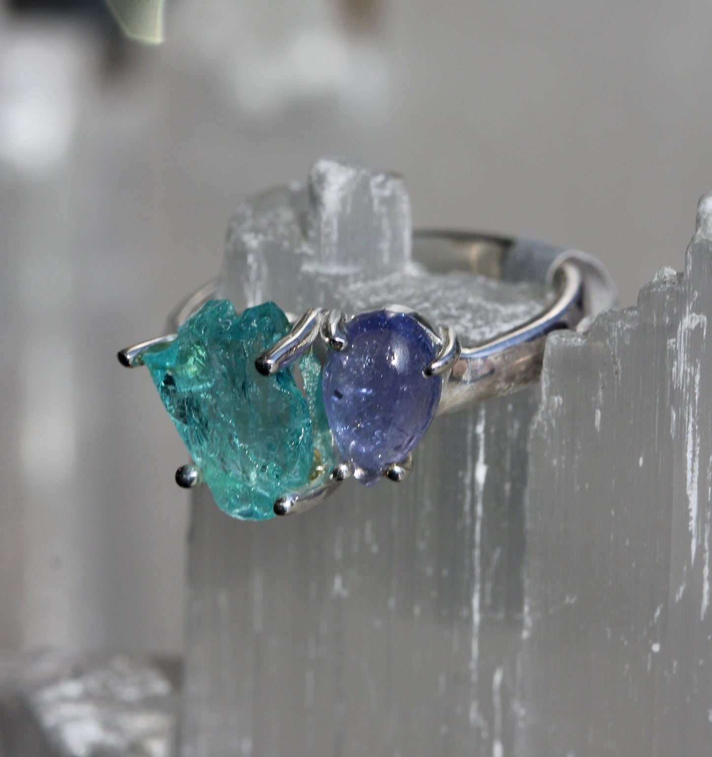 Raw Blue Apatite Tanzanite Ring