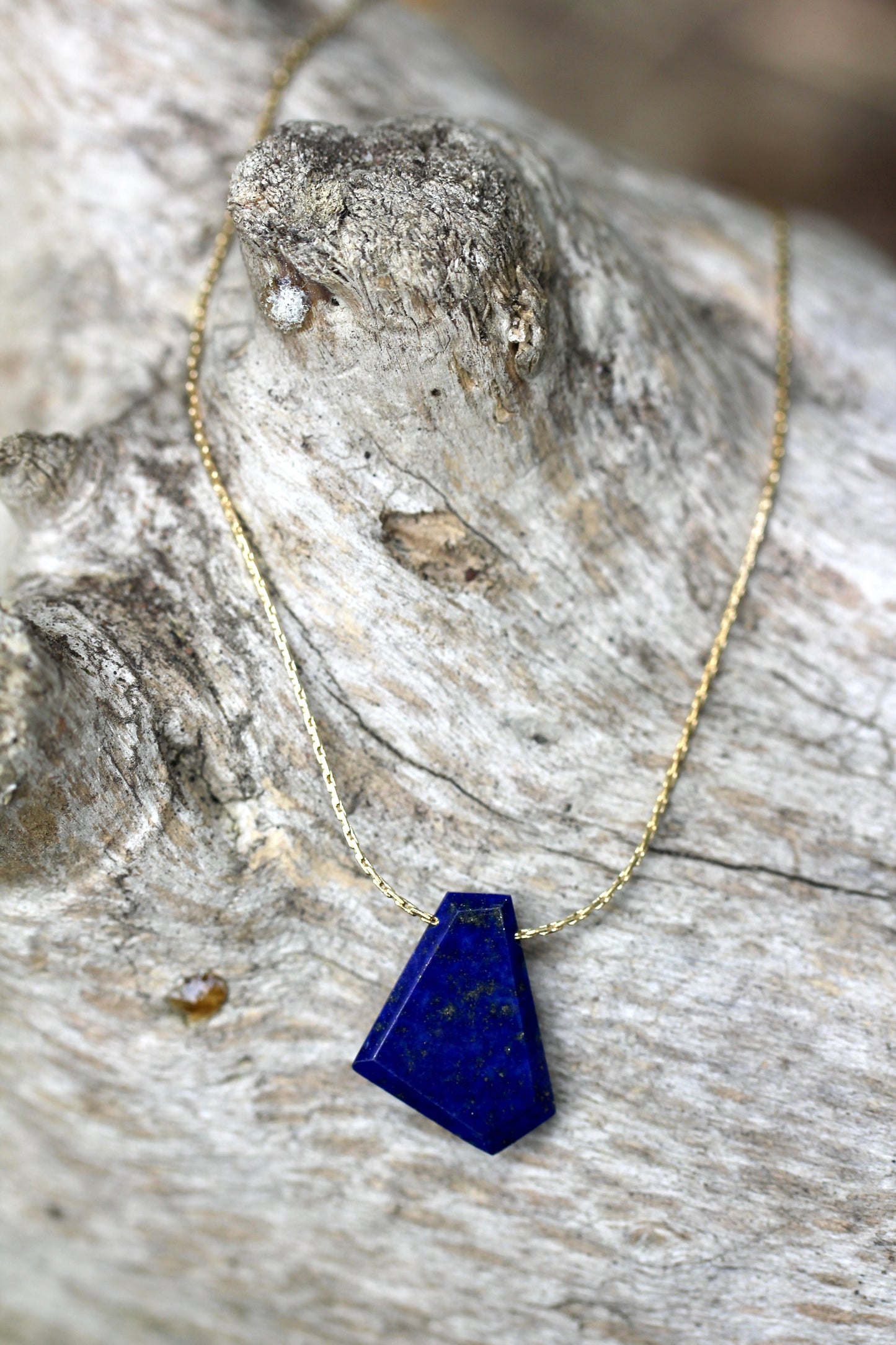 Geometric Lapis Gold Filled Necklace