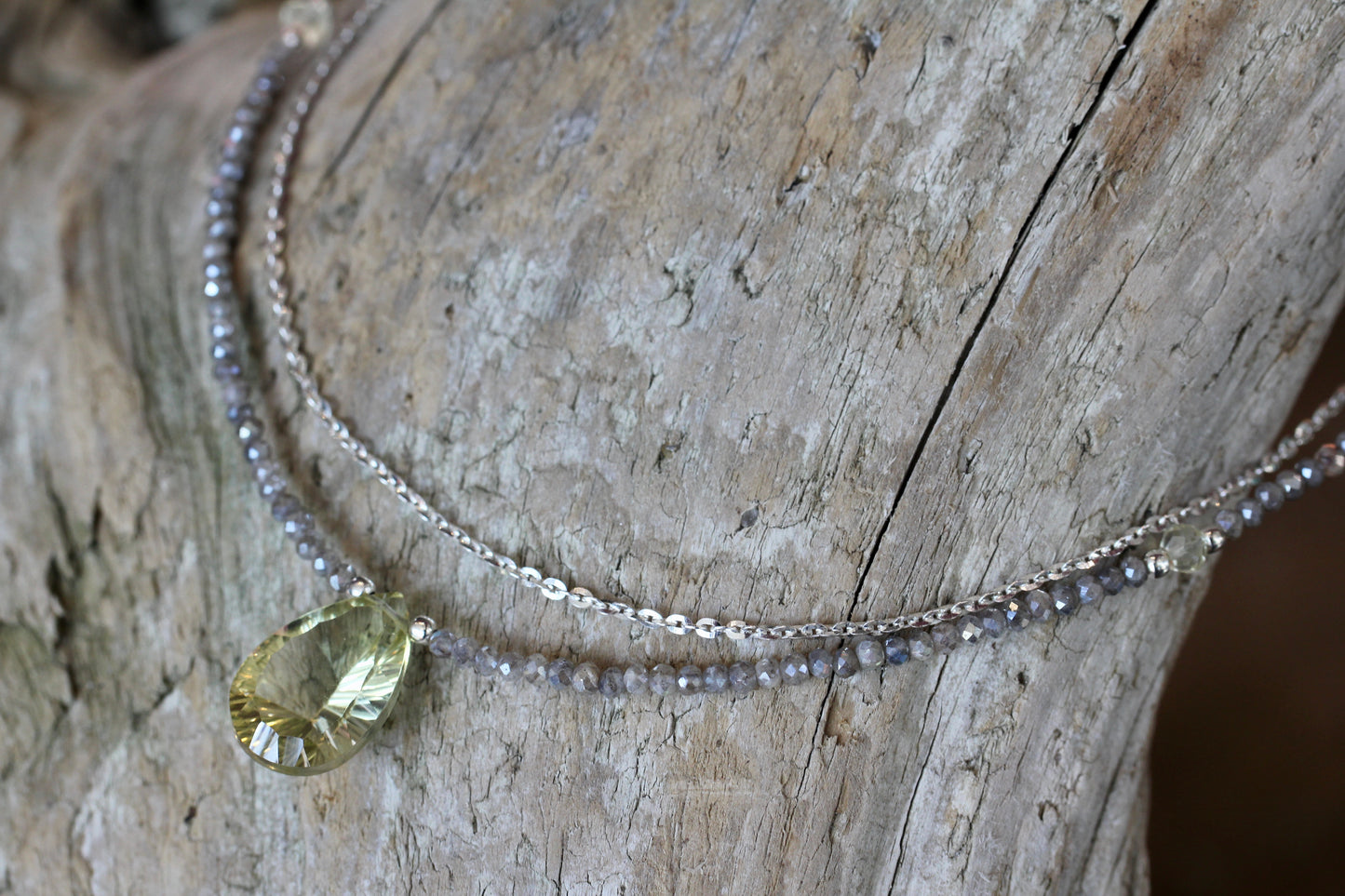 Lemon Topaz Labradorite Beaded Chain Necklace