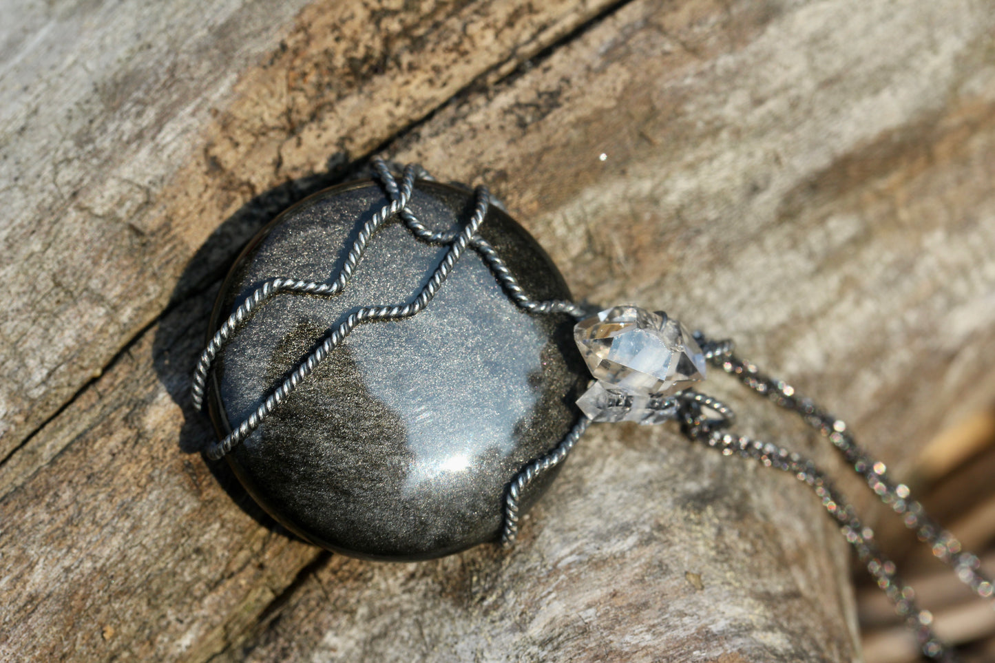 Silver Sheen Obsidian Quartz Necklace