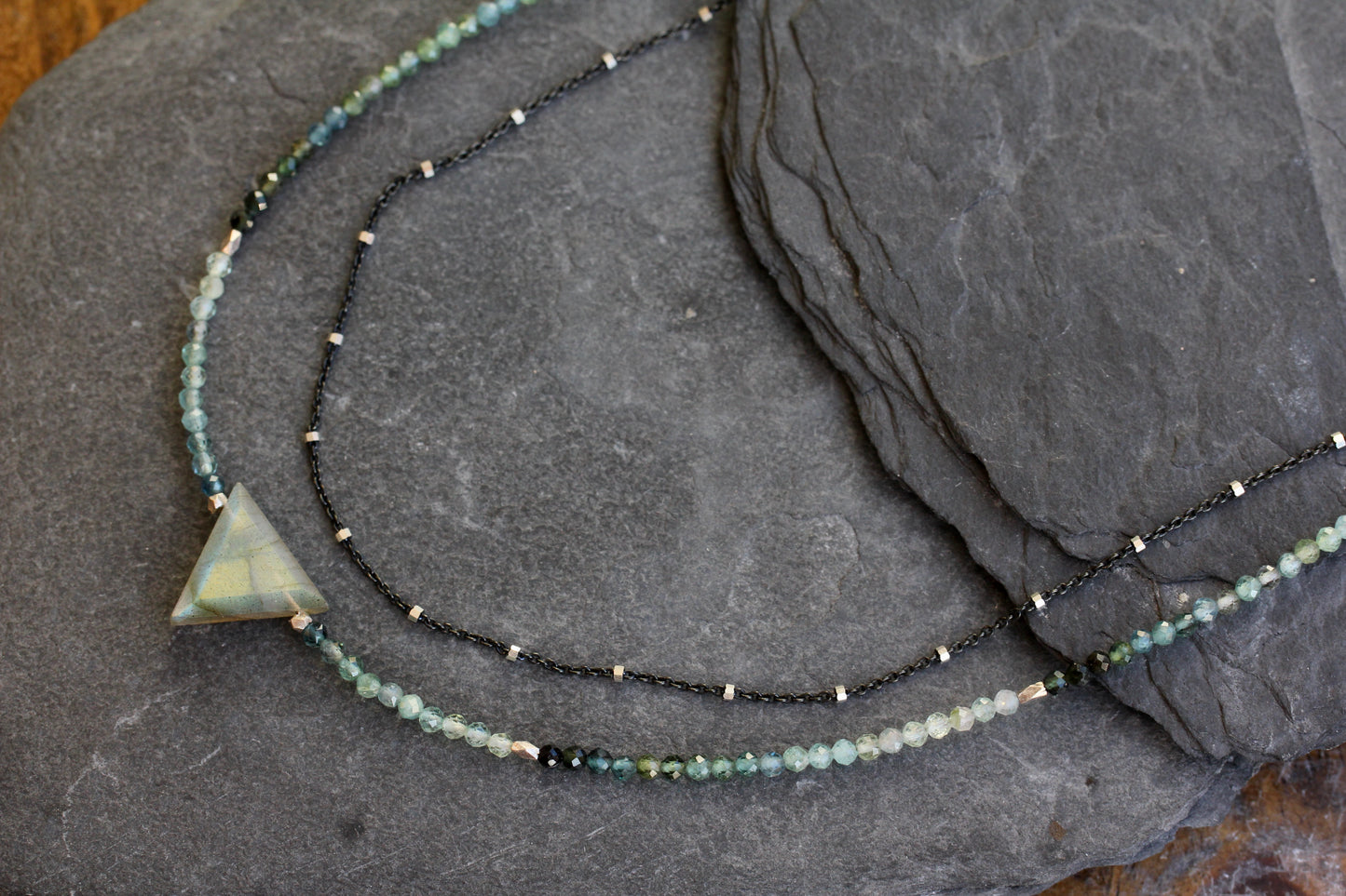 Labradorite Indicolite Tourmaline Multi Strand Necklace