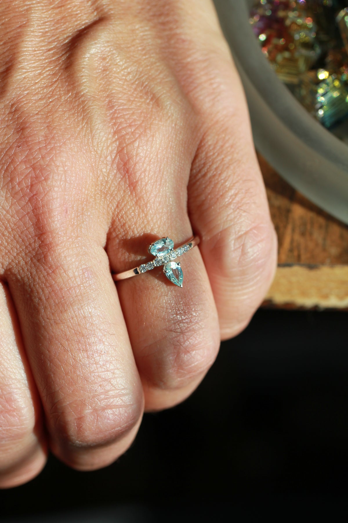 Aquamarine Moissanite Ring
