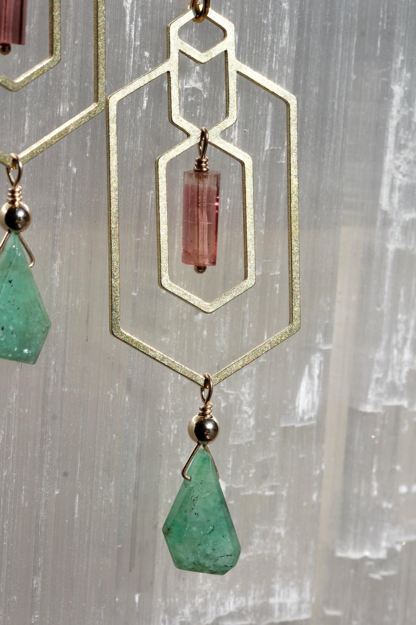 Emerald Tourmaline Window Frame Earrings