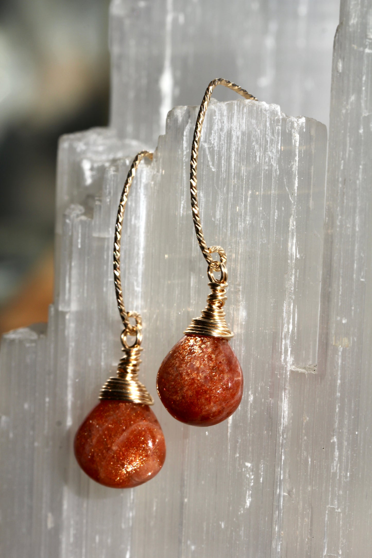 Sunstone Sparkle V Wire Gold Earrings