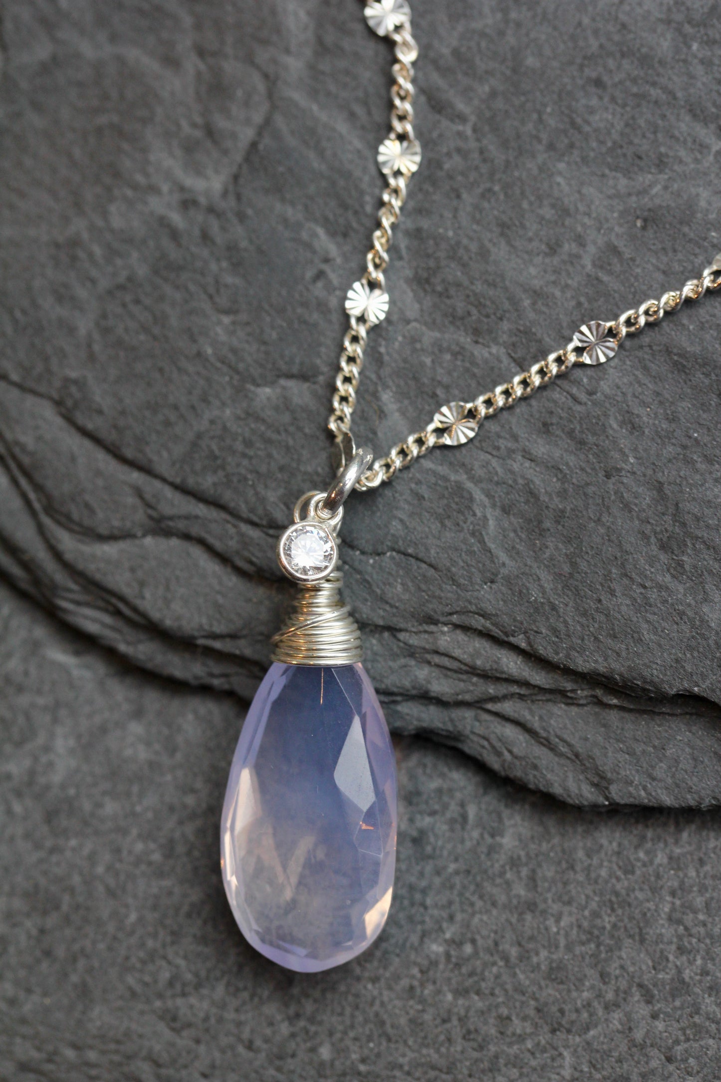 Lavender Quartz CZ Teardrop Necklace