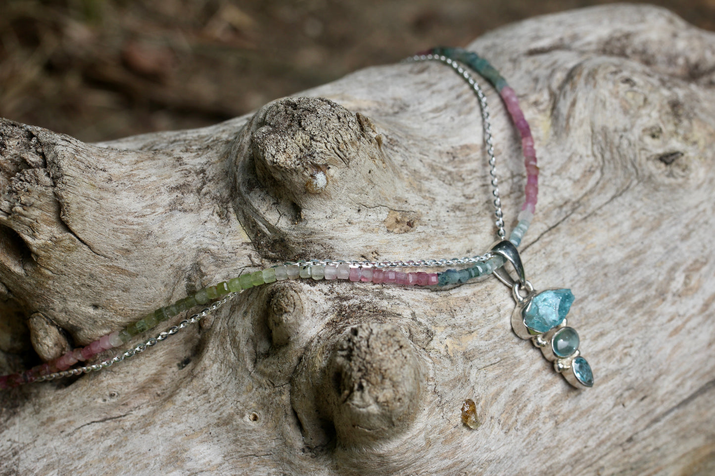 Blue Apatite Tourmaline Multi Strand Necklace