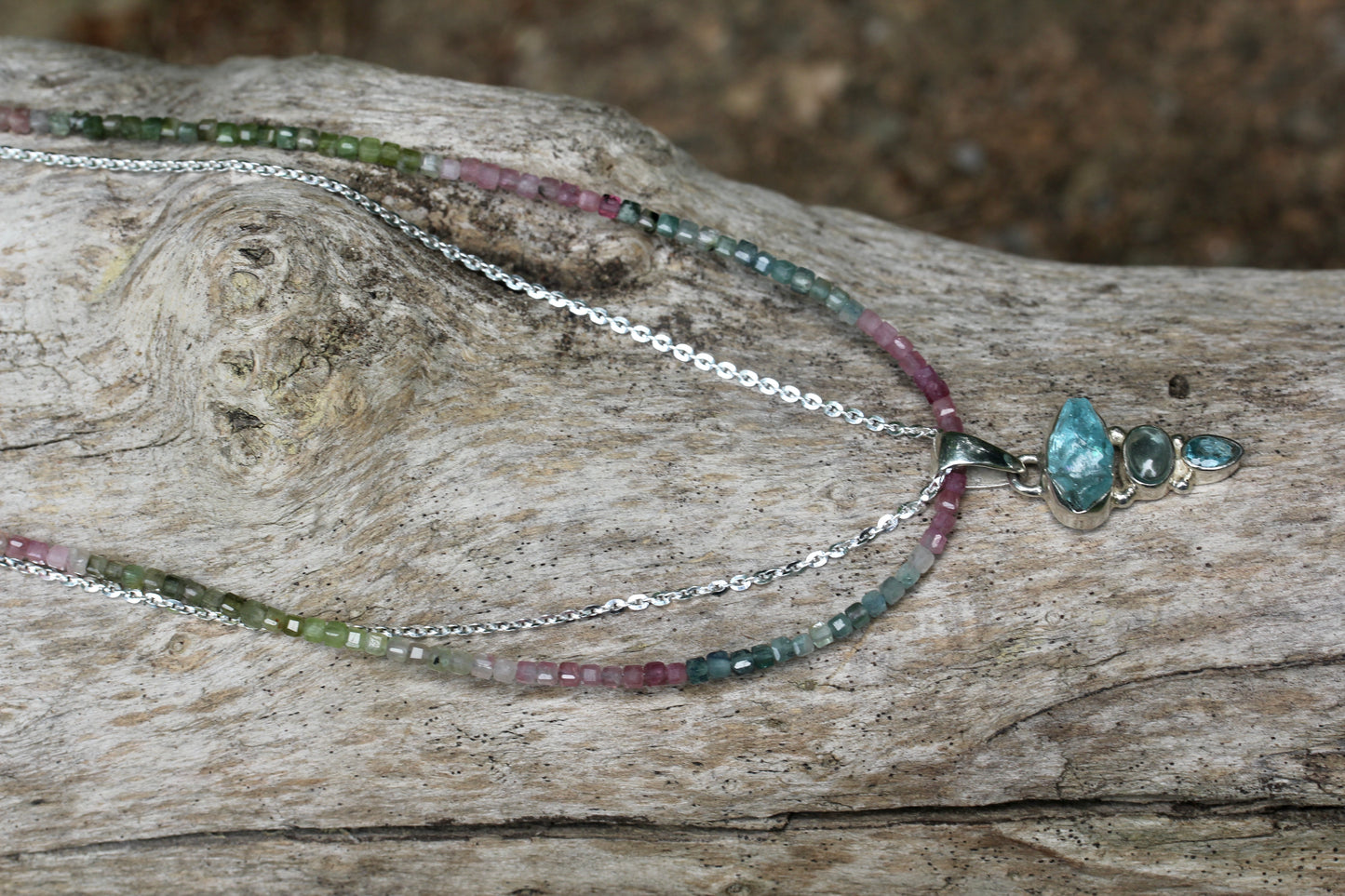 Blue Apatite Tourmaline Multi Strand Necklace