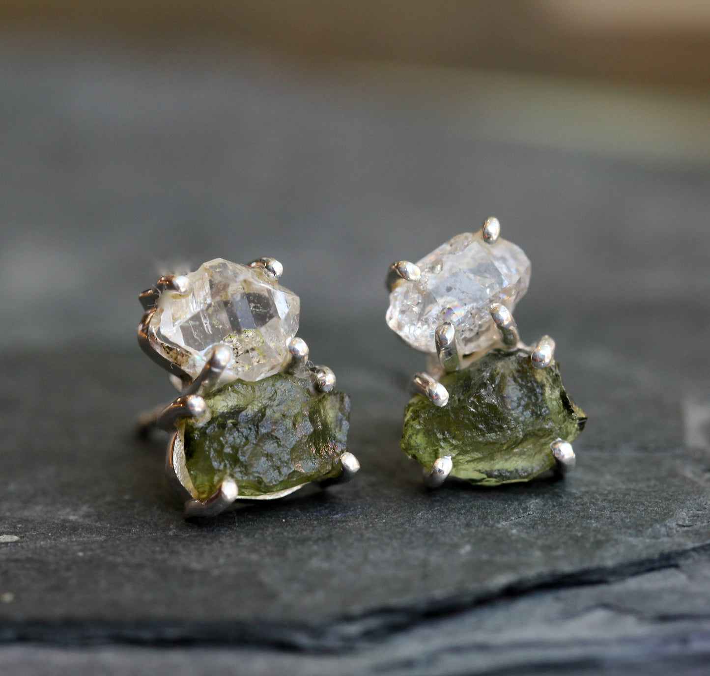 Moldavite Pakimer Diamond Studs